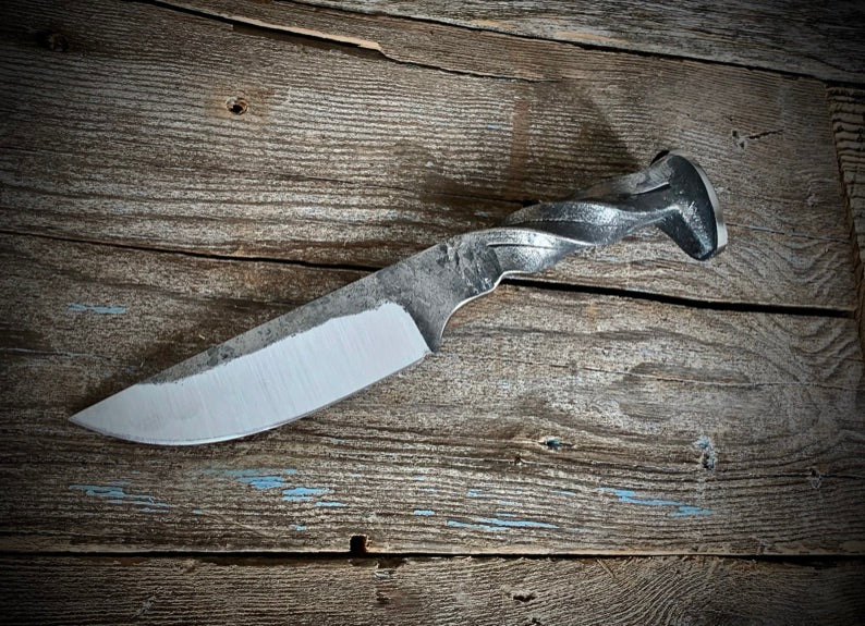 Hand Forged Railroad Spike Hunting Knife (Drop Point)