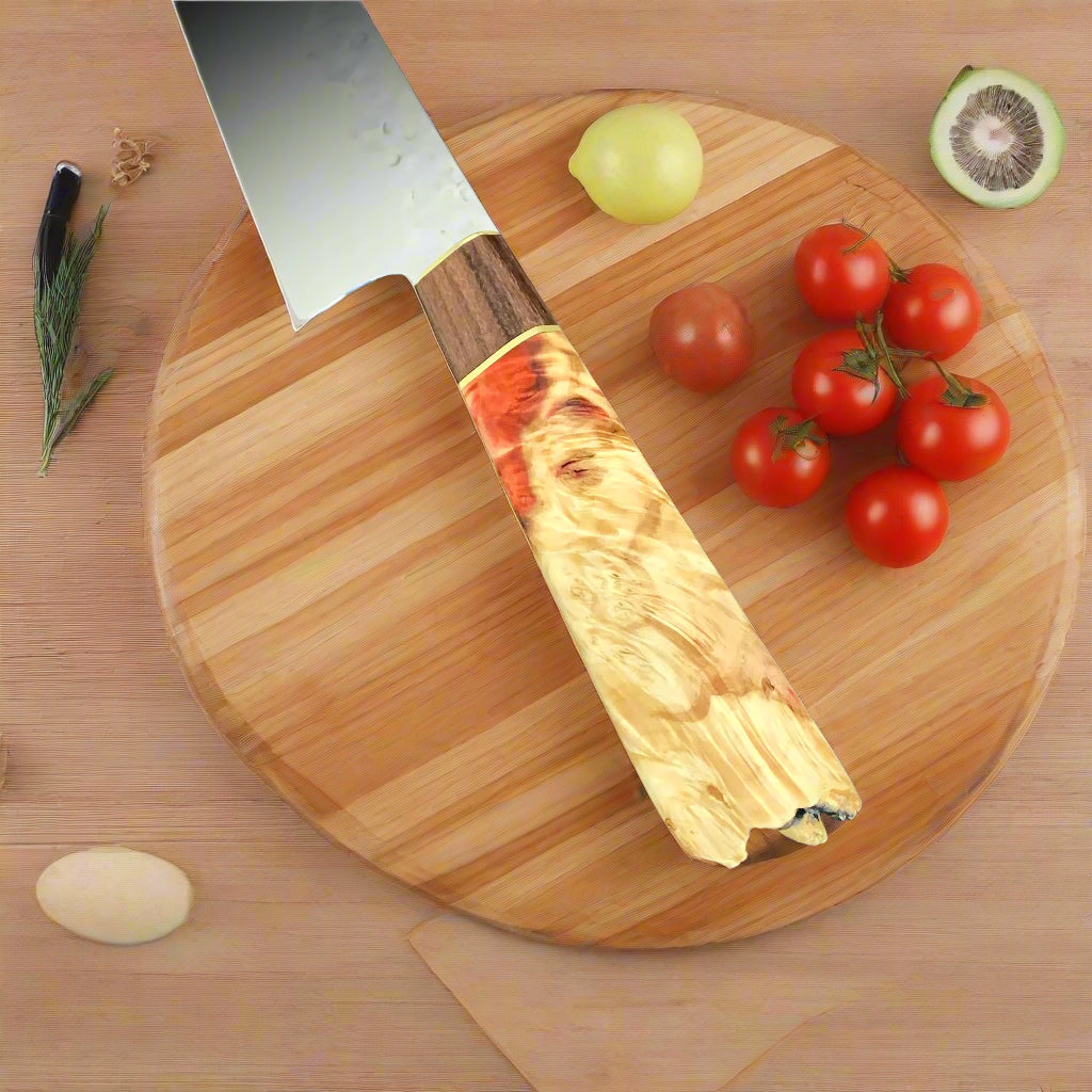 Japanese Kiritsuke - Live Edge Wa Handle - Forged AEB-L Stainless