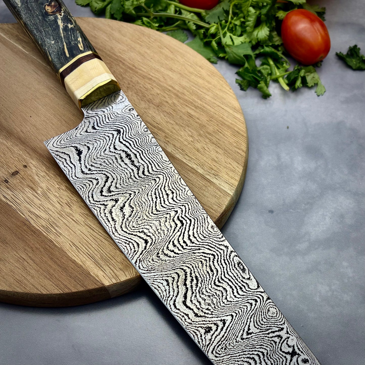 Damascus & Mammoth Tusk Japanese Kiritsuke