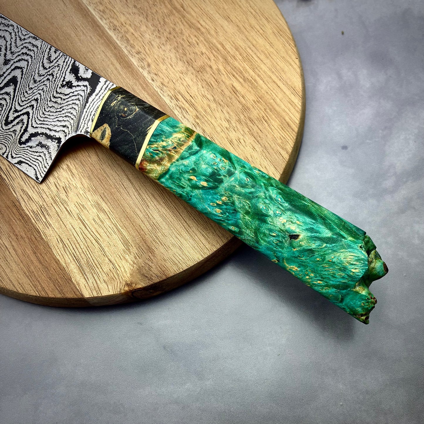 Japanese Santoku - Live Edge Maple Handle - Hand Forged Damascus Steel