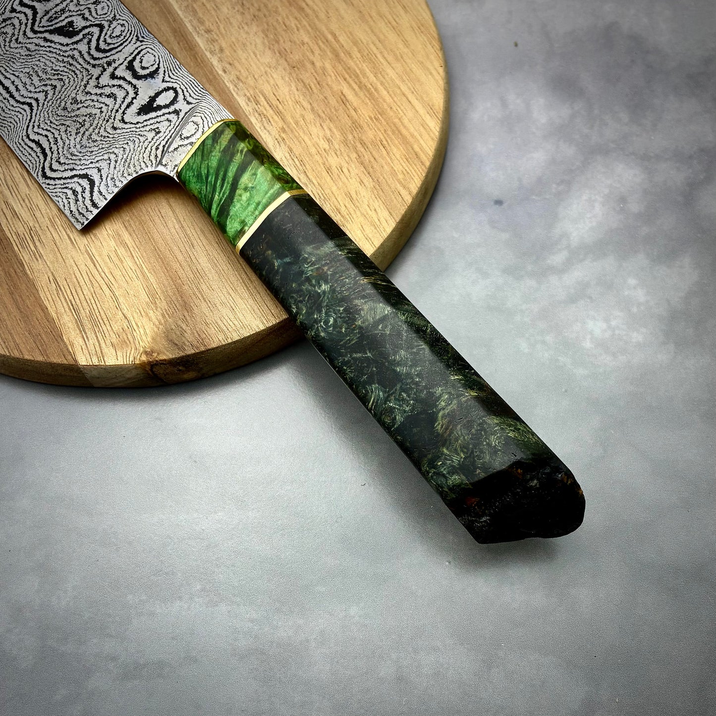 Japanese Santoku - Live Edge Maple Handle - Hand Forged Damascus Steel