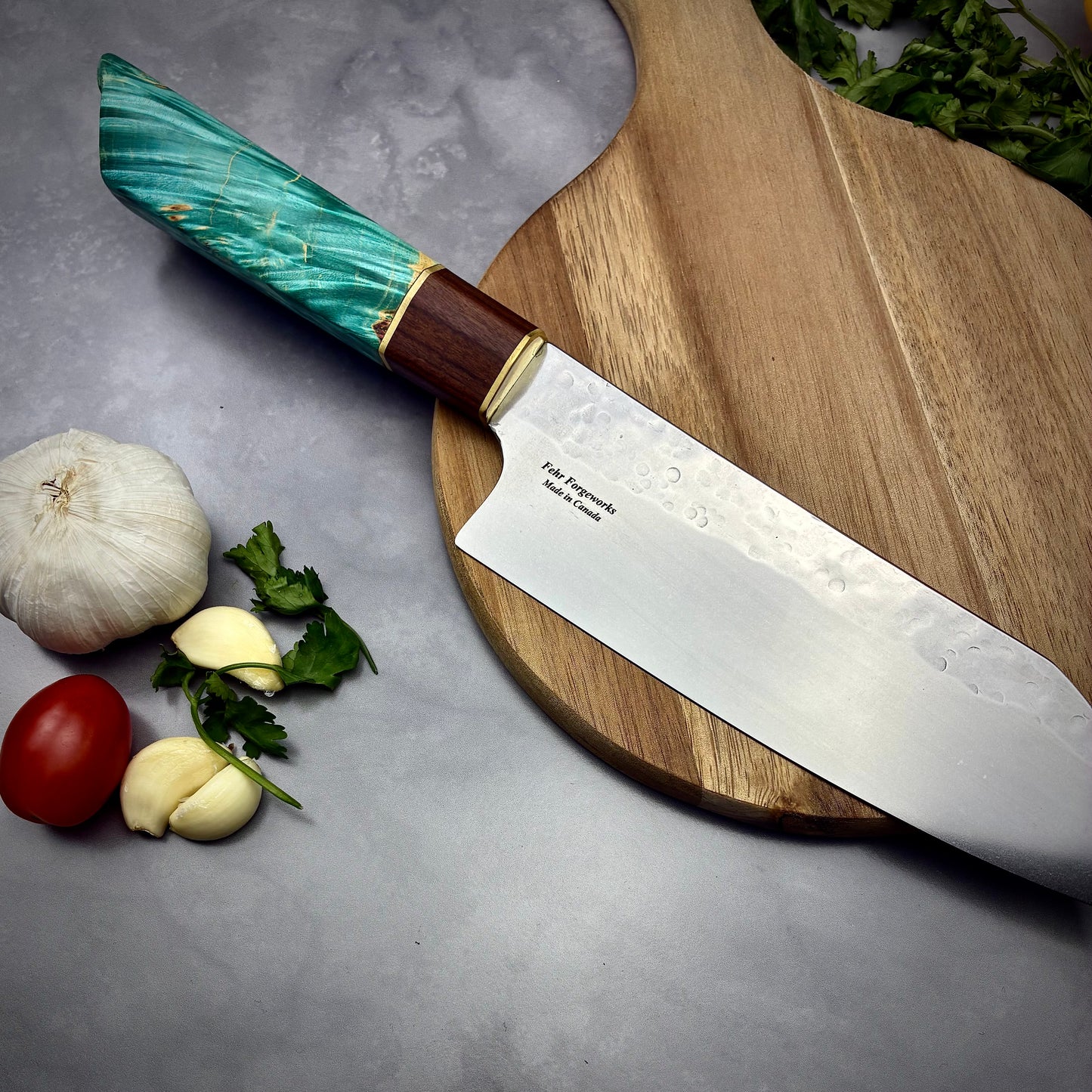 Japanese Santoku - Live Edge Maple Handle - Forged AEB-L Stainless