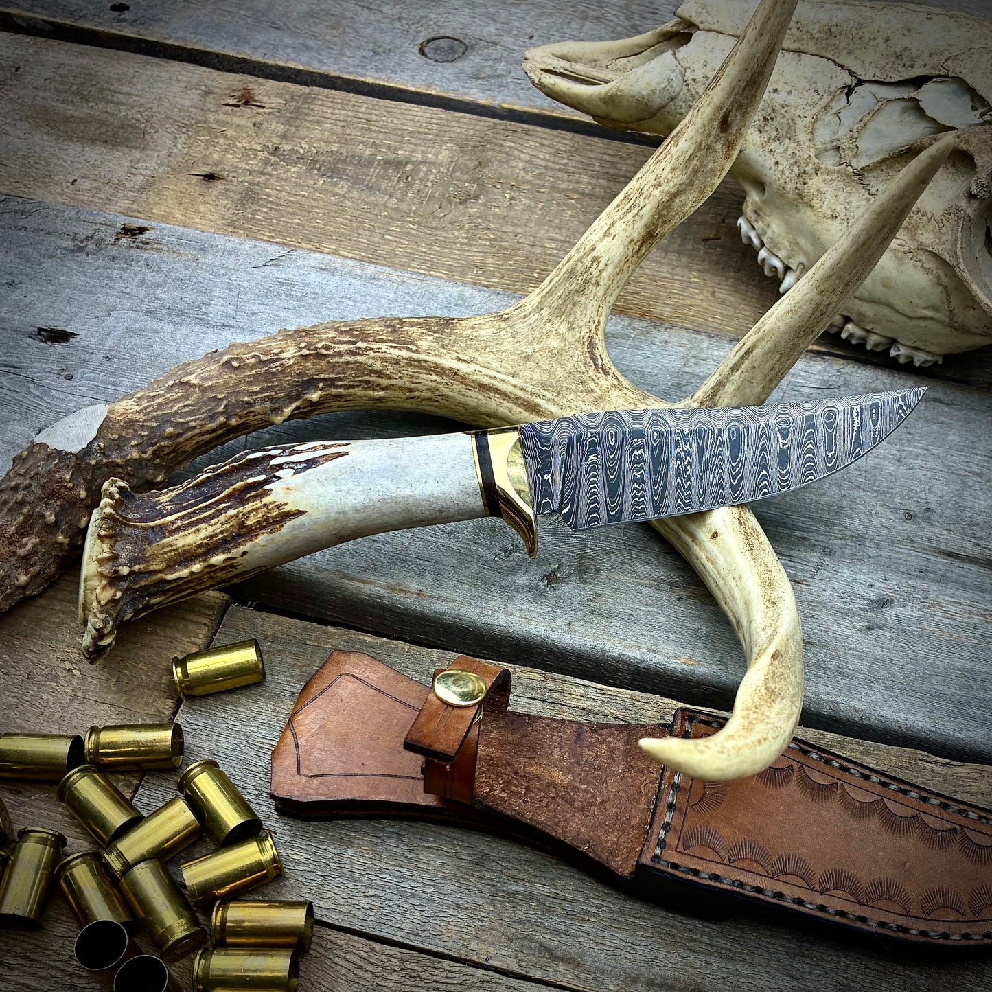 Damascus Hunter Antler Handle