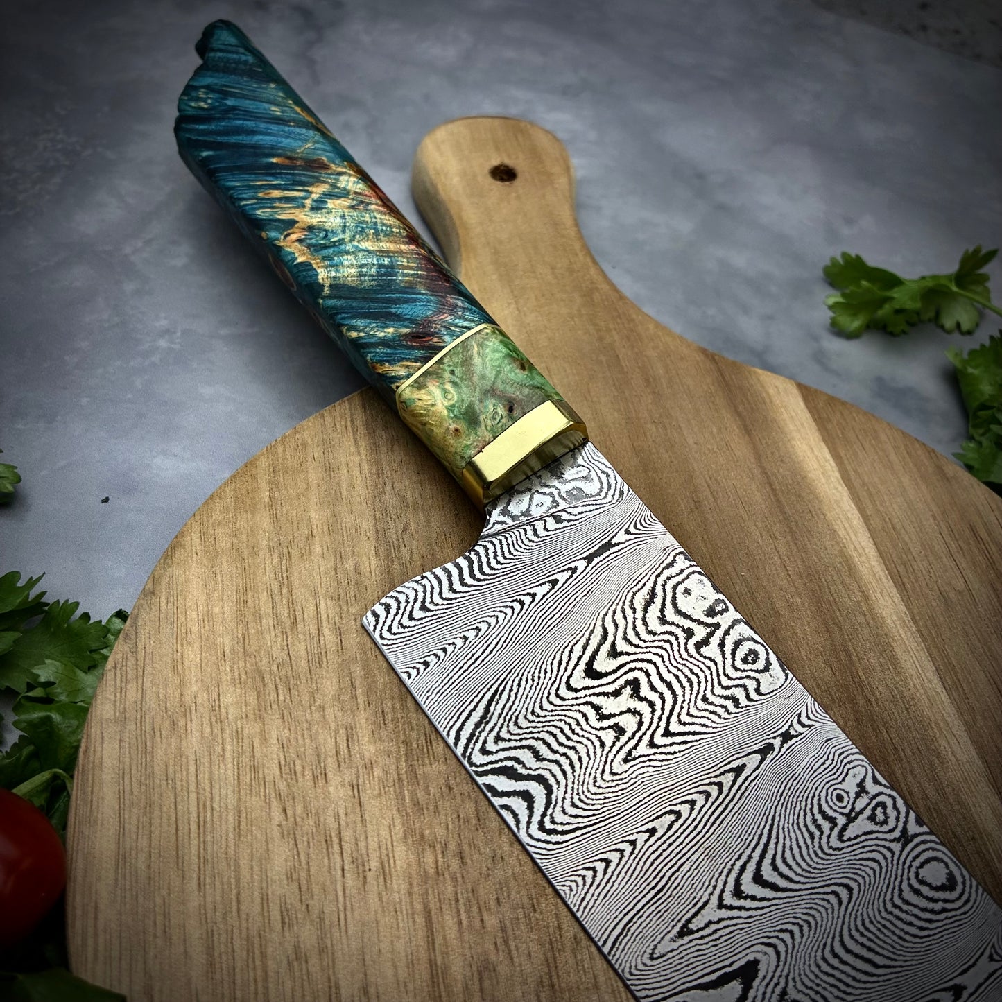 Damascus Japanese Bunka - Live Edge Maple Burl Handle