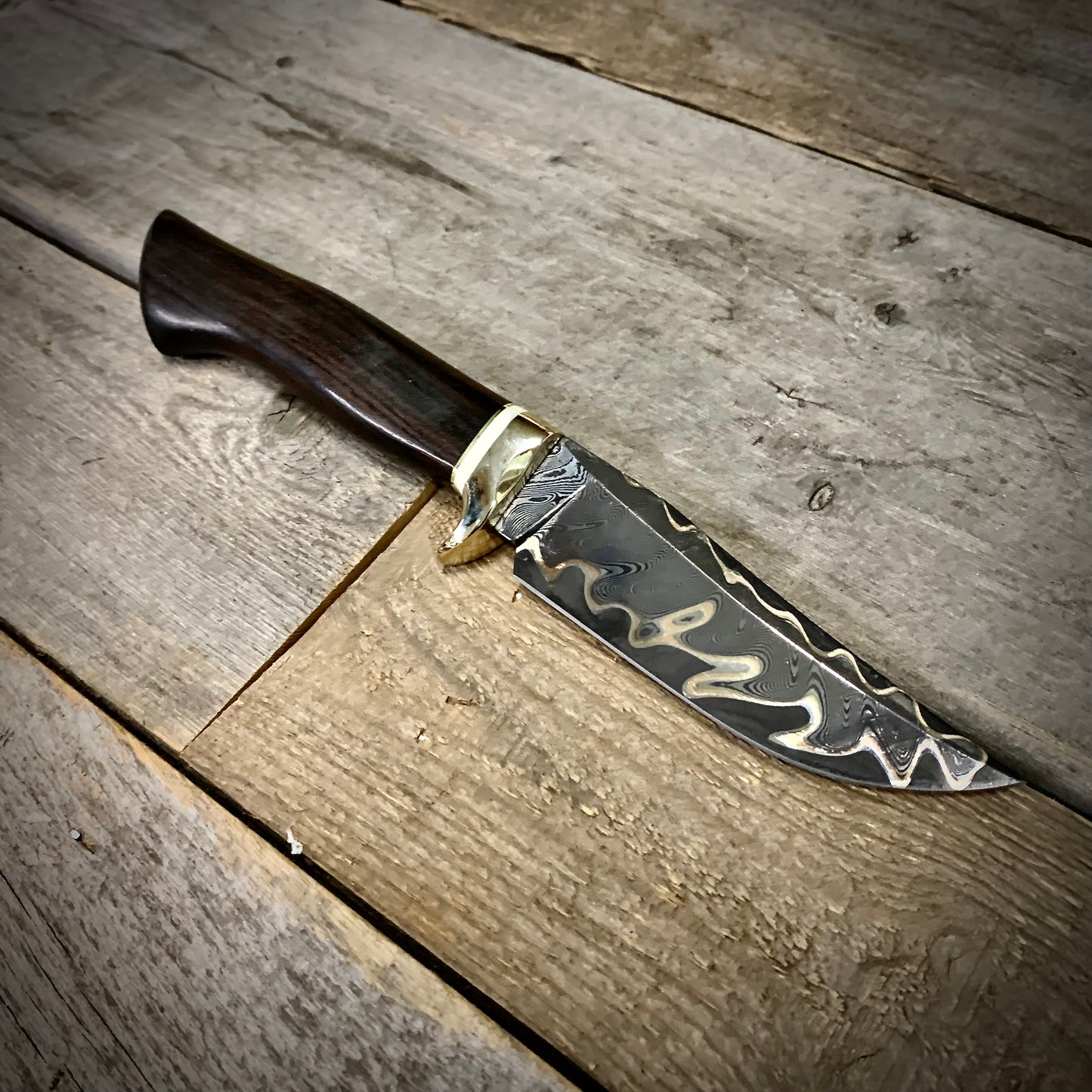 Bronze Damascus Hunter with Makassar Ebony & Mammoth Tusk Handle