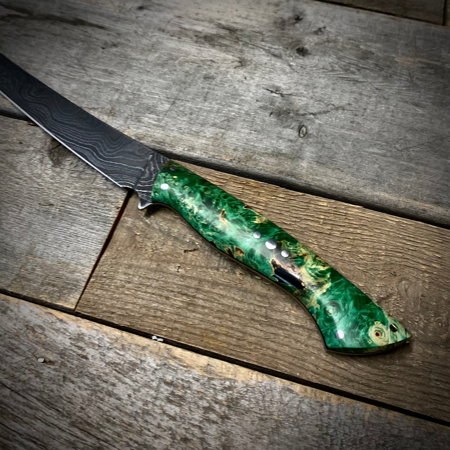 Damascus Fillet Knife (Green Manitoba Maple Handle)