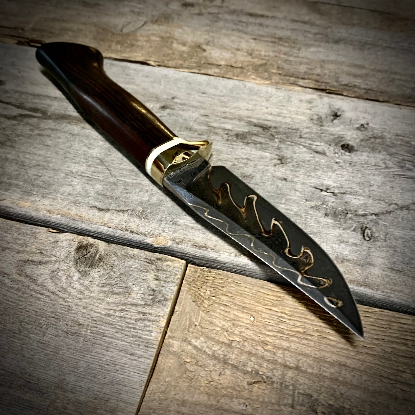 Bronze Damascus Hunter with Makassar Ebony & Mammoth Tusk Handle