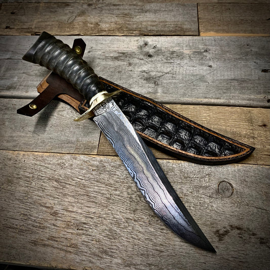 Damascus Bowie Bison Horn Handle