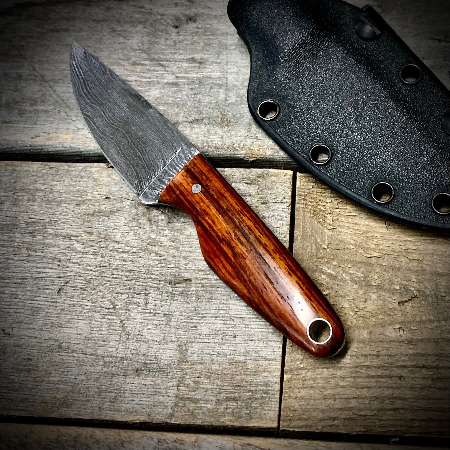 Damascus EDC Knife with Cocobolo