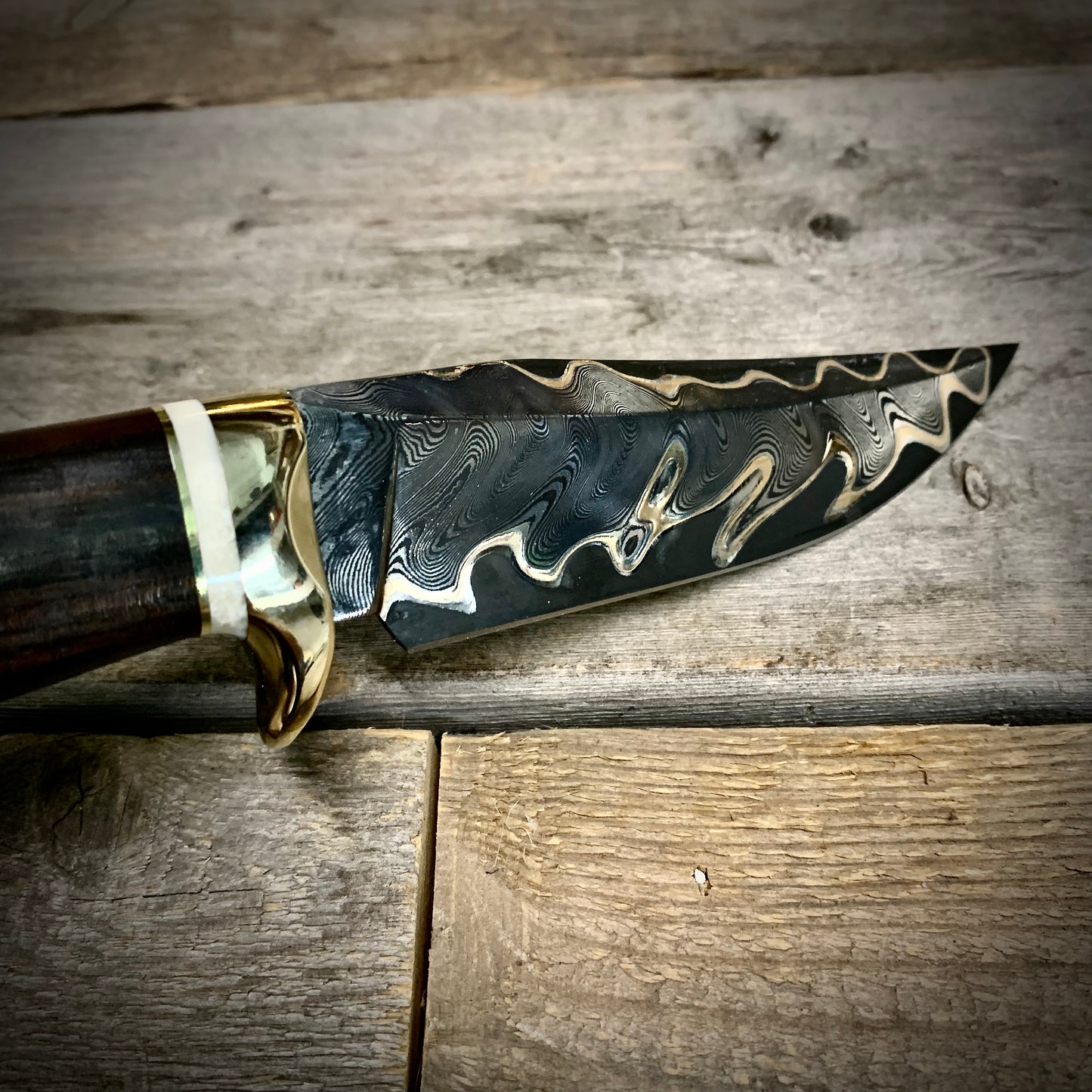 Bronze Damascus Hunter with Makassar Ebony & Mammoth Tusk Handle