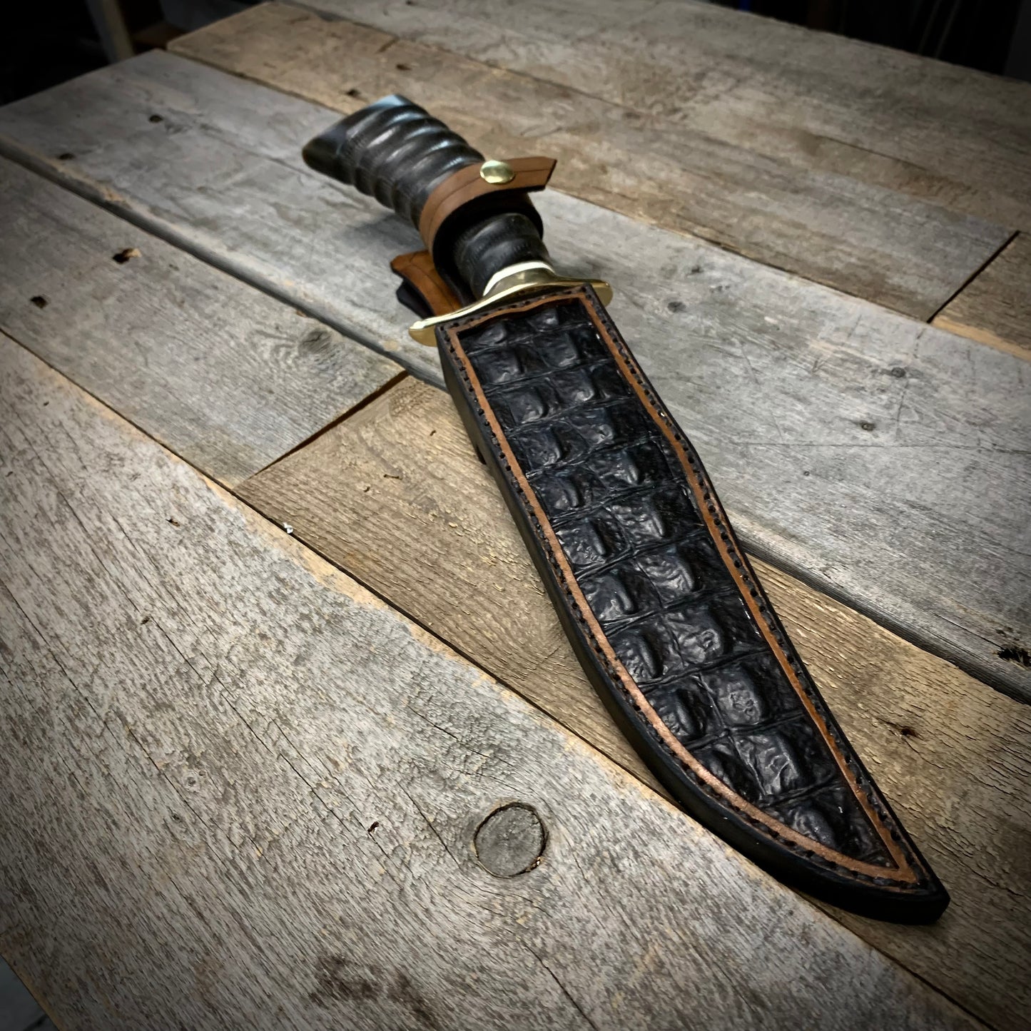 Damascus Bowie Bison Horn Handle