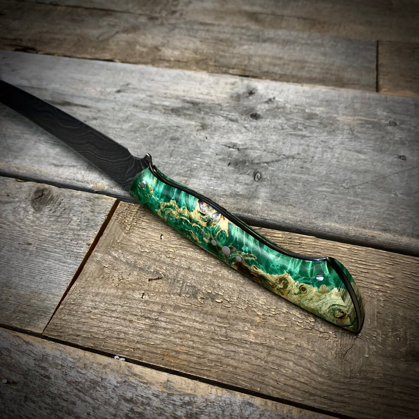 Damascus Fillet Knife (Green Manitoba Maple Handle)