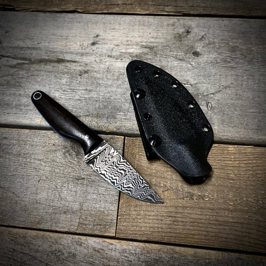 Damascus EDC Knife with Ebony Handle