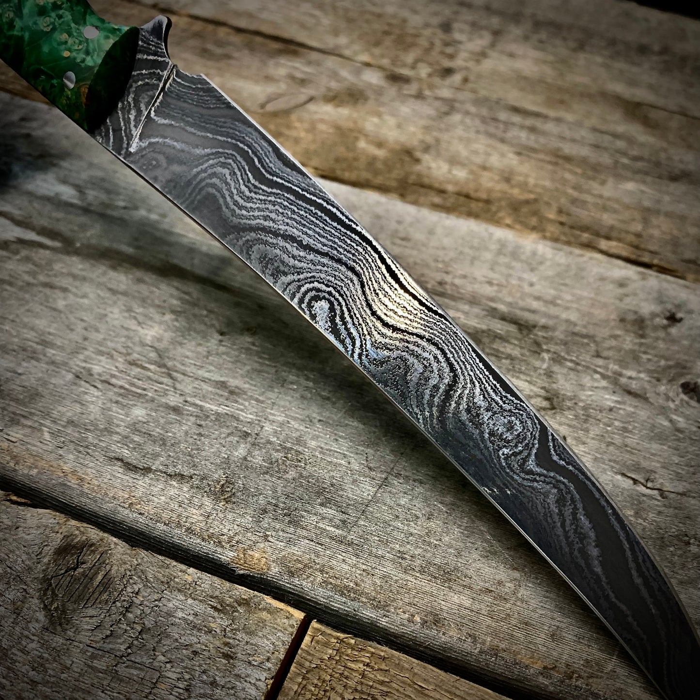 Damascus Fillet Knife (Green Manitoba Maple Handle)