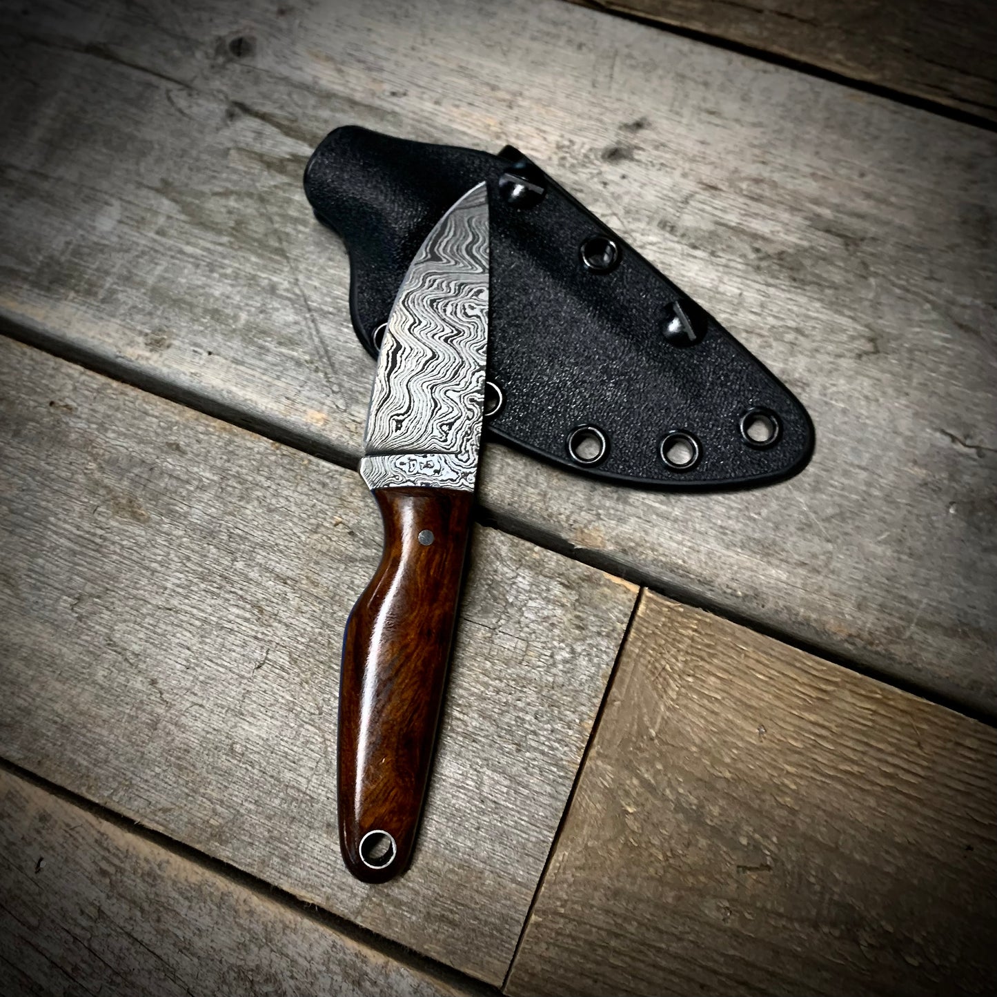 Damascus EDC Knife with Desert Ironwood Handle