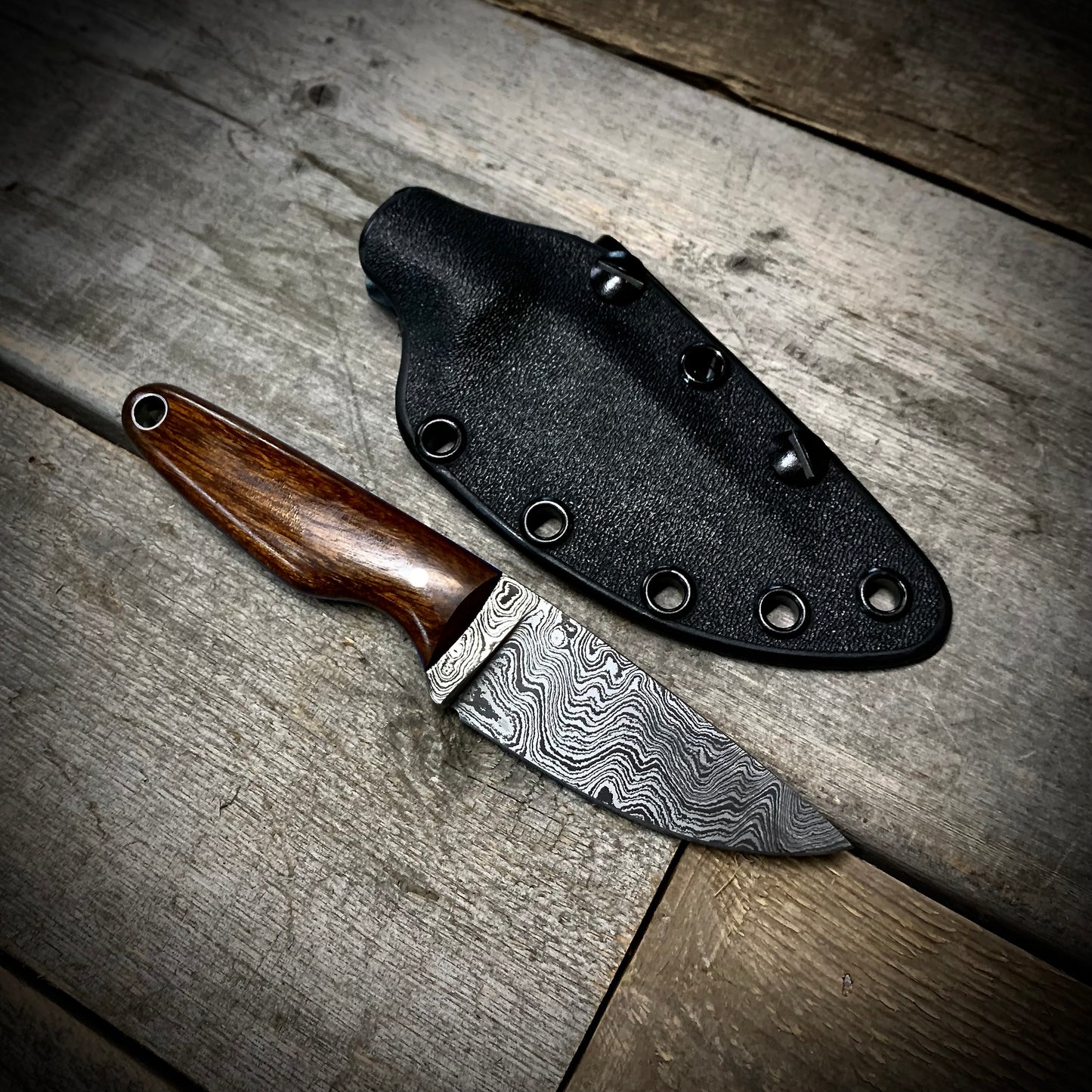 Damascus EDC Knife with Desert Ironwood Handle