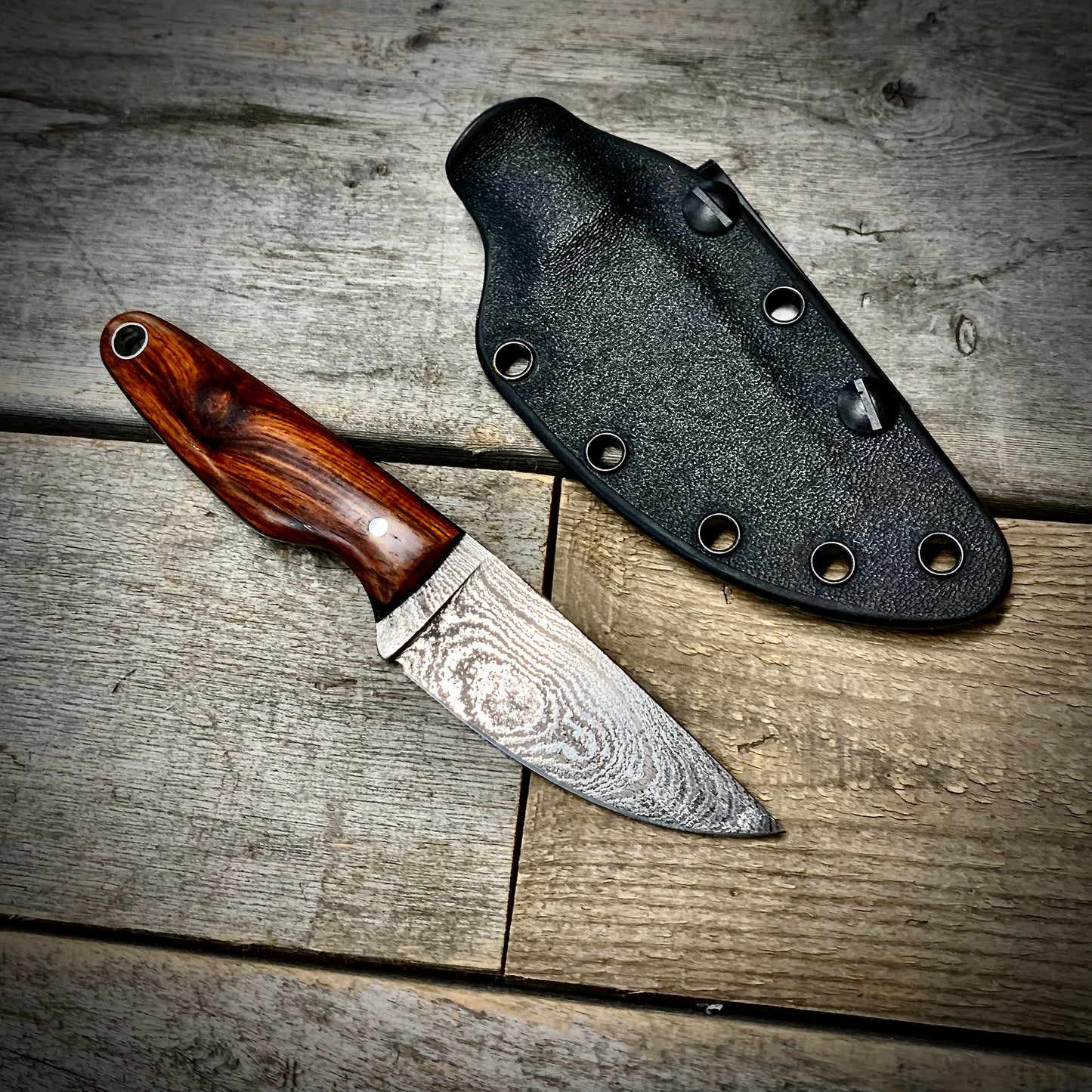 Damascus EDC Knife with Cocobolo