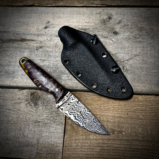 Damascus EDC Knife with Purple Maple Burl Handle