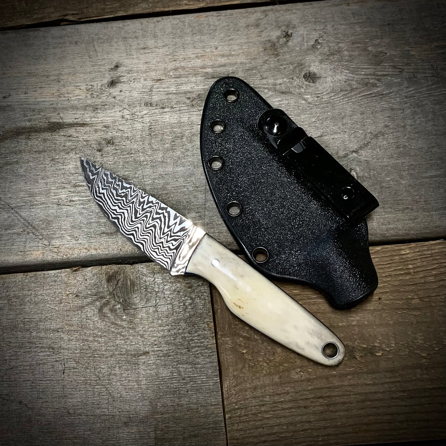 Damascus EDC Knife Deer Antler Handle