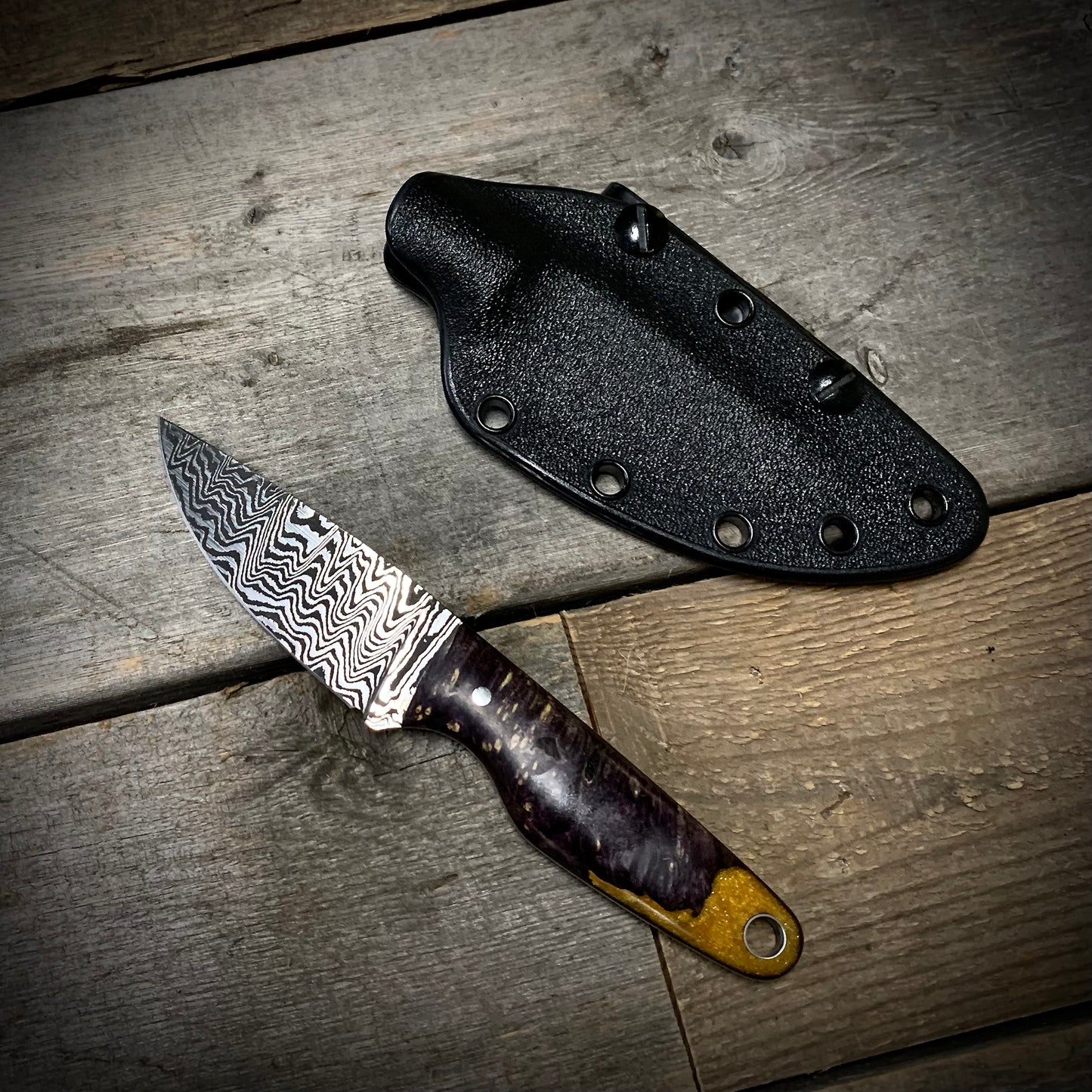 Damascus EDC Knife with Purple Maple Burl Handle