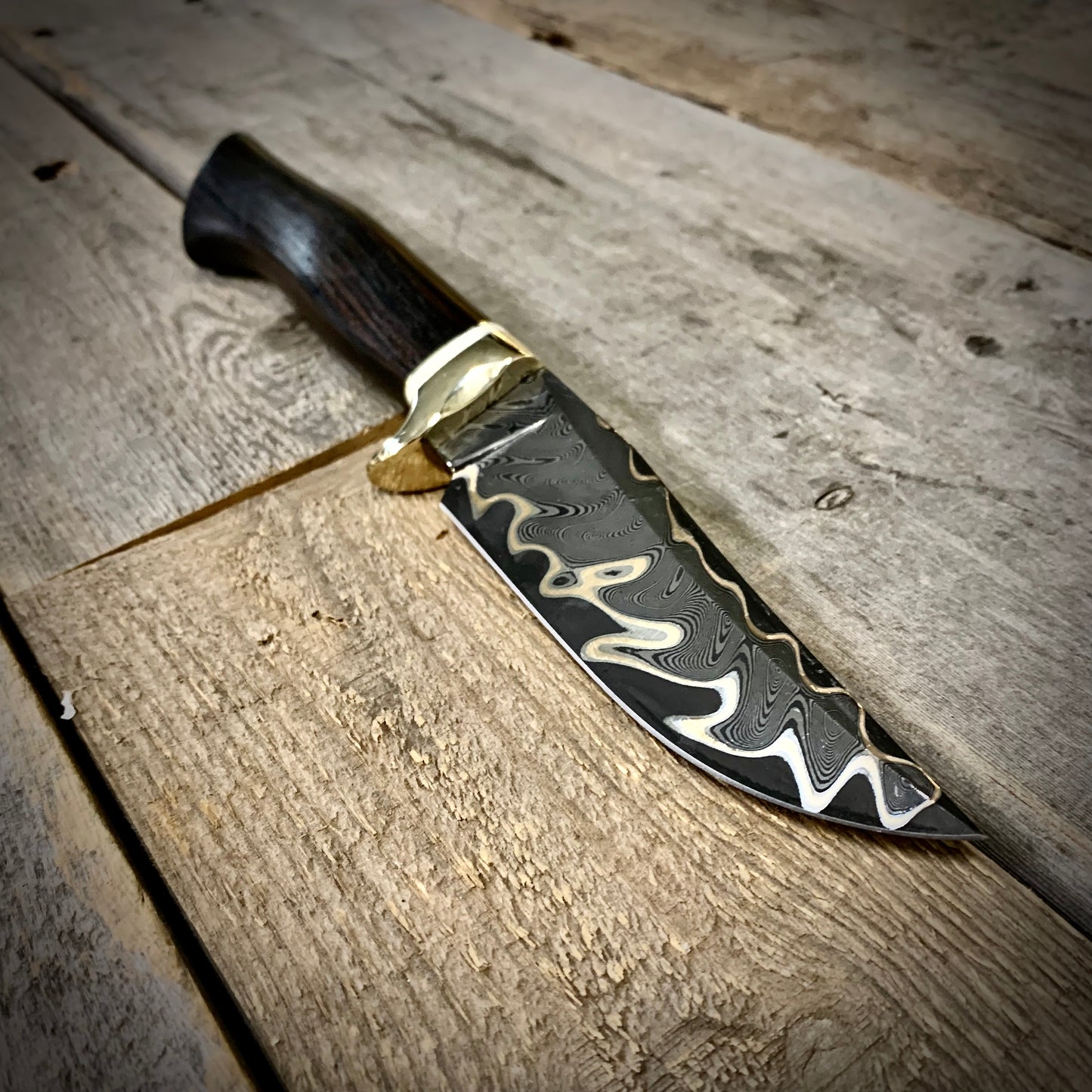 Bronze Damascus Hunter with Makassar Ebony & Mammoth Tusk Handle