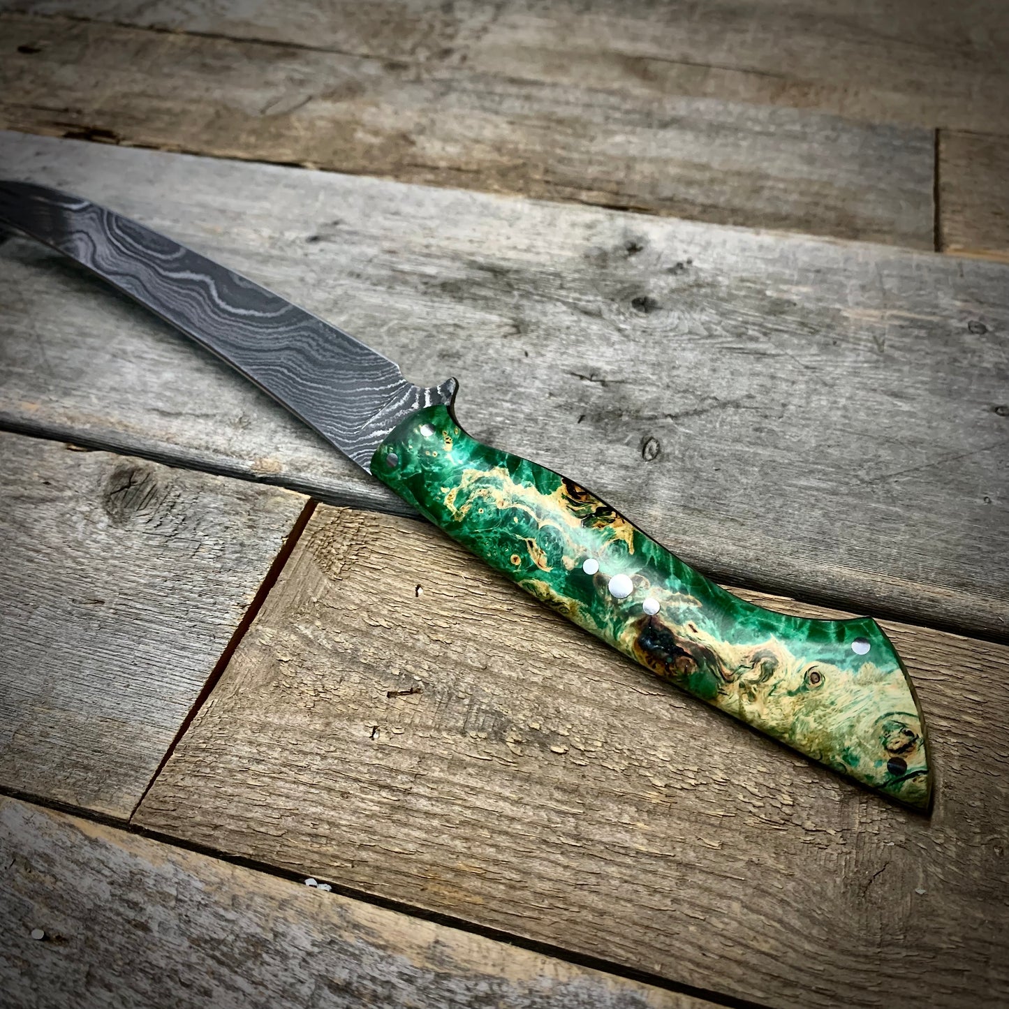 Damascus Fillet Knife (Green Manitoba Maple Handle)