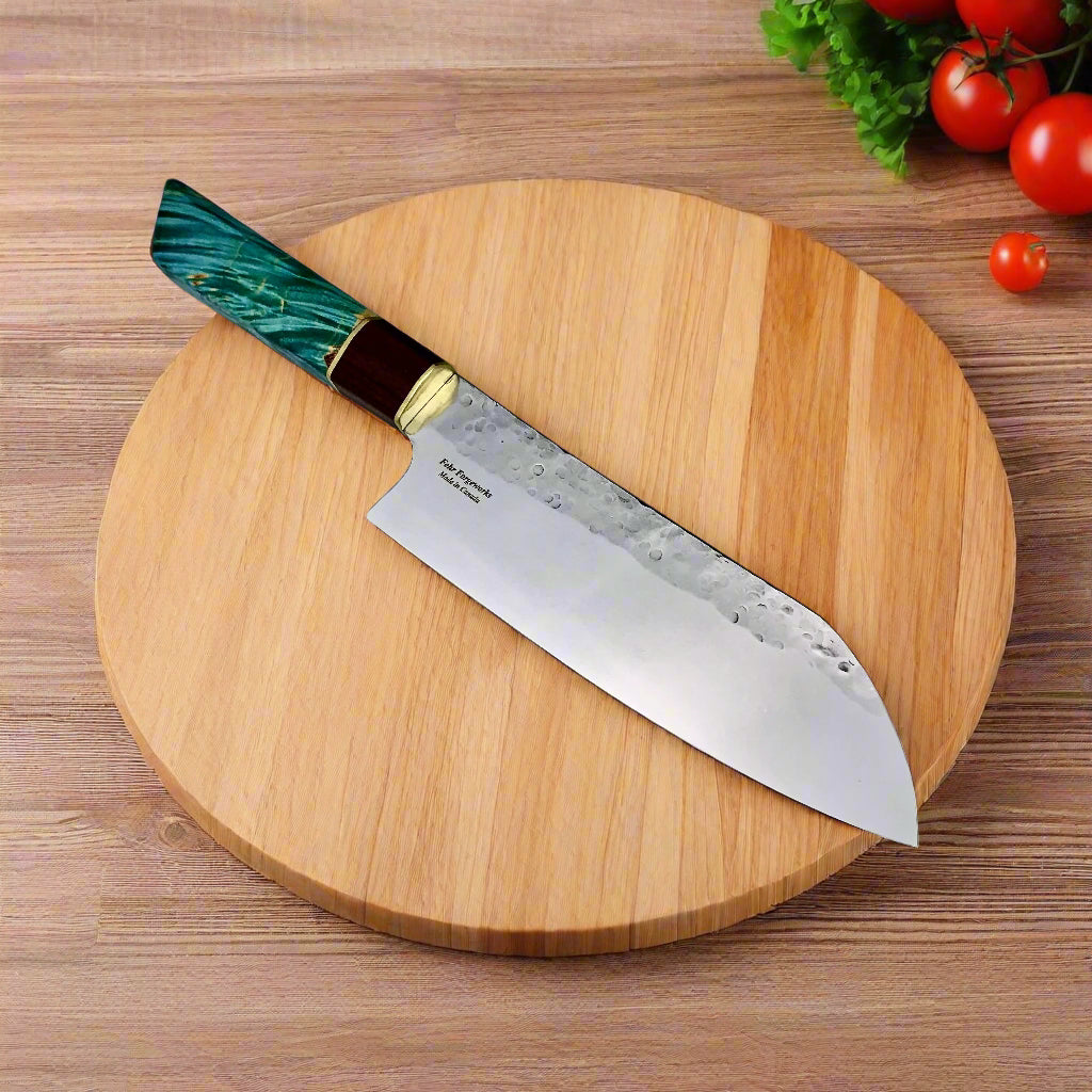 Japanese Santoku - Live Edge Maple Handle - Forged AEB-L Stainless
