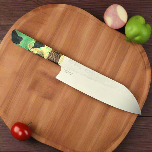 Japanese Santoku - Green Maple Handle - Forged AEB-L Stainless