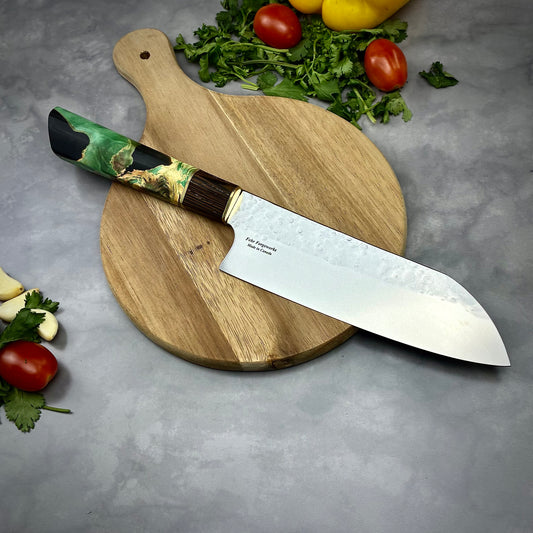 Japanese Santoku - Green Maple Handle - Forged AEB-L Stainless