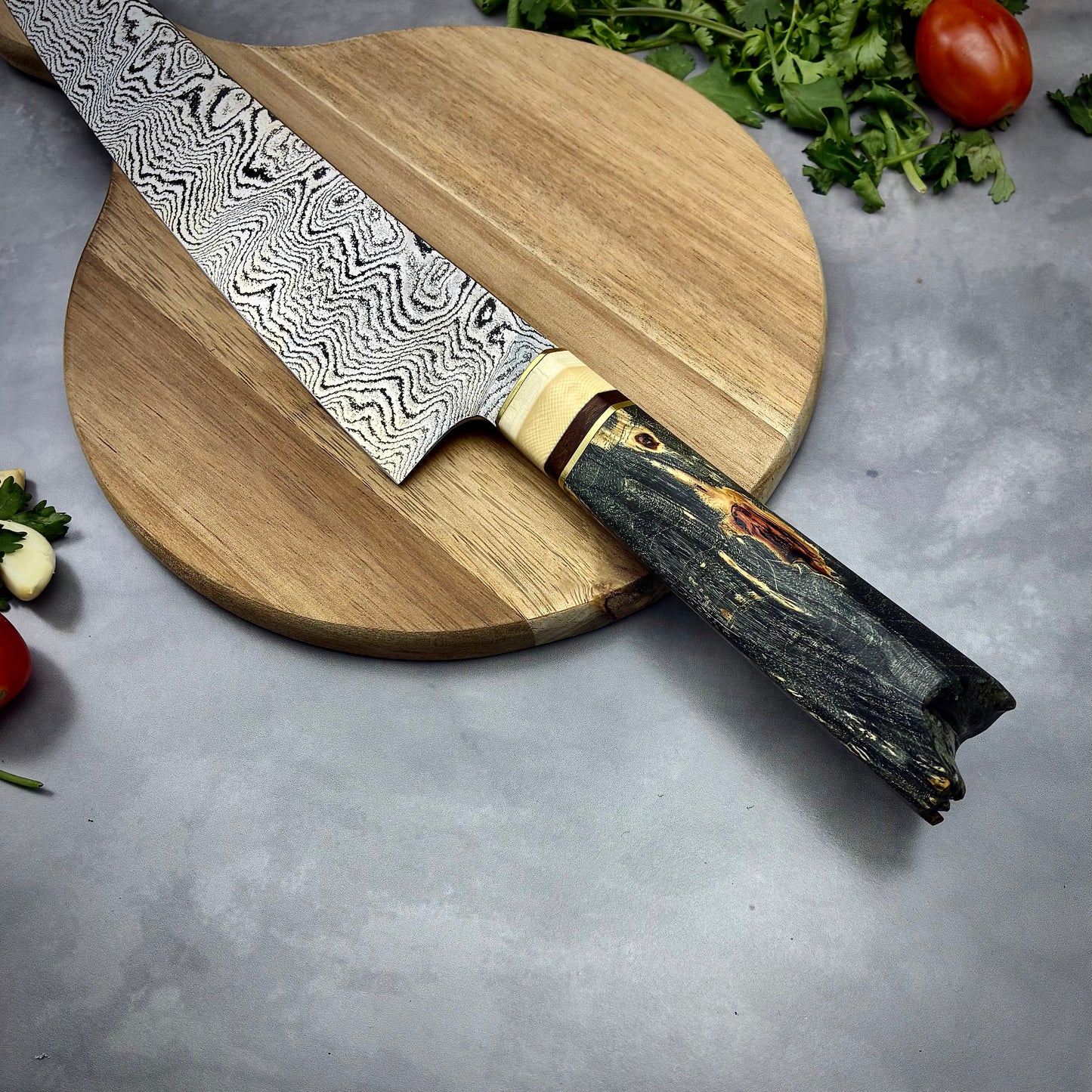 Damascus & Mammoth Tusk Japanese Kiritsuke