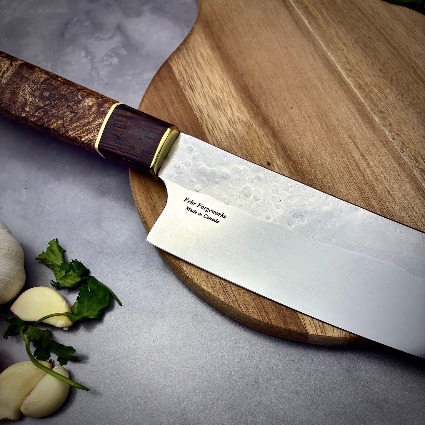 Japanese Santoku - Live Edge Maple Burl - Forged AEB-L Stainless