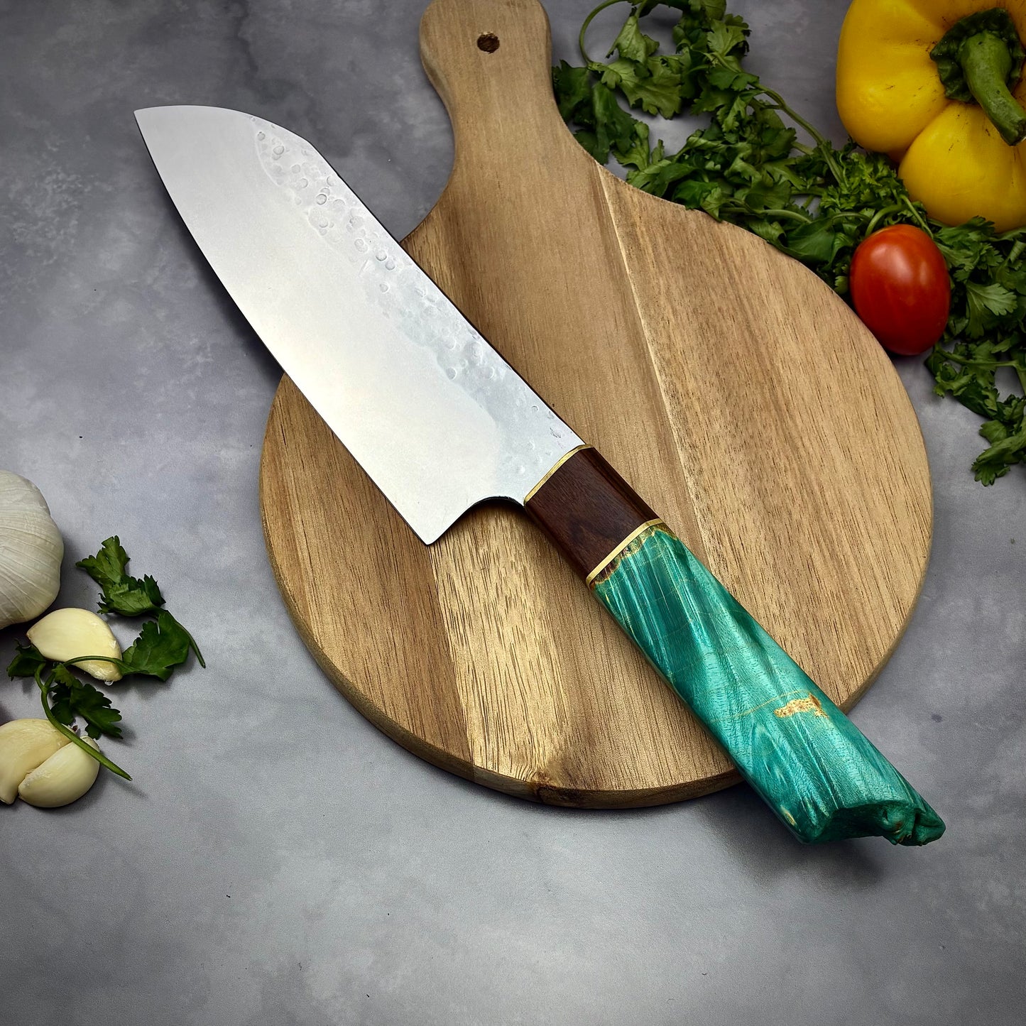 Japanese Santoku - Live Edge Maple Handle - Forged AEB-L Stainless