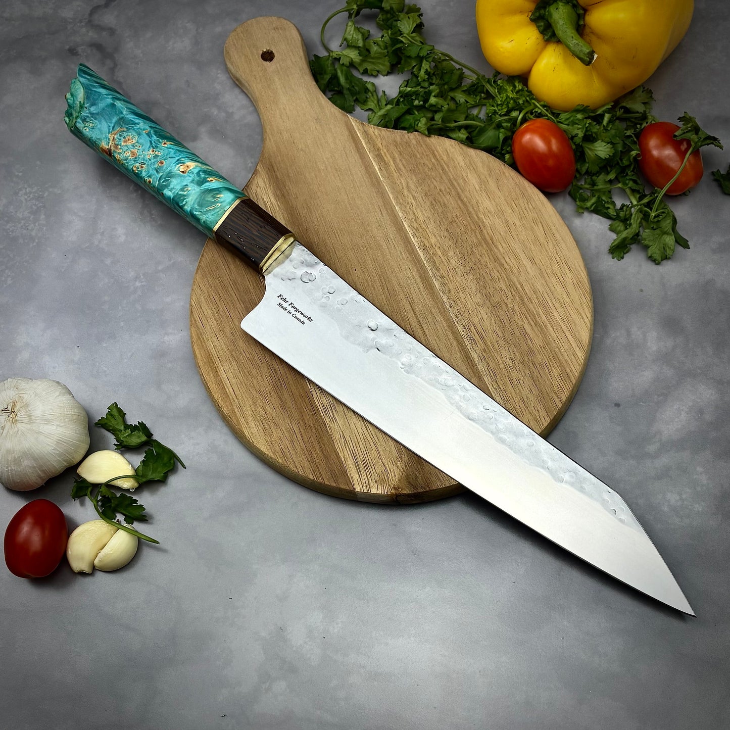 Japanese Kiritsuke - Live Edge Wa Handle - Forged AEB-L Stainless