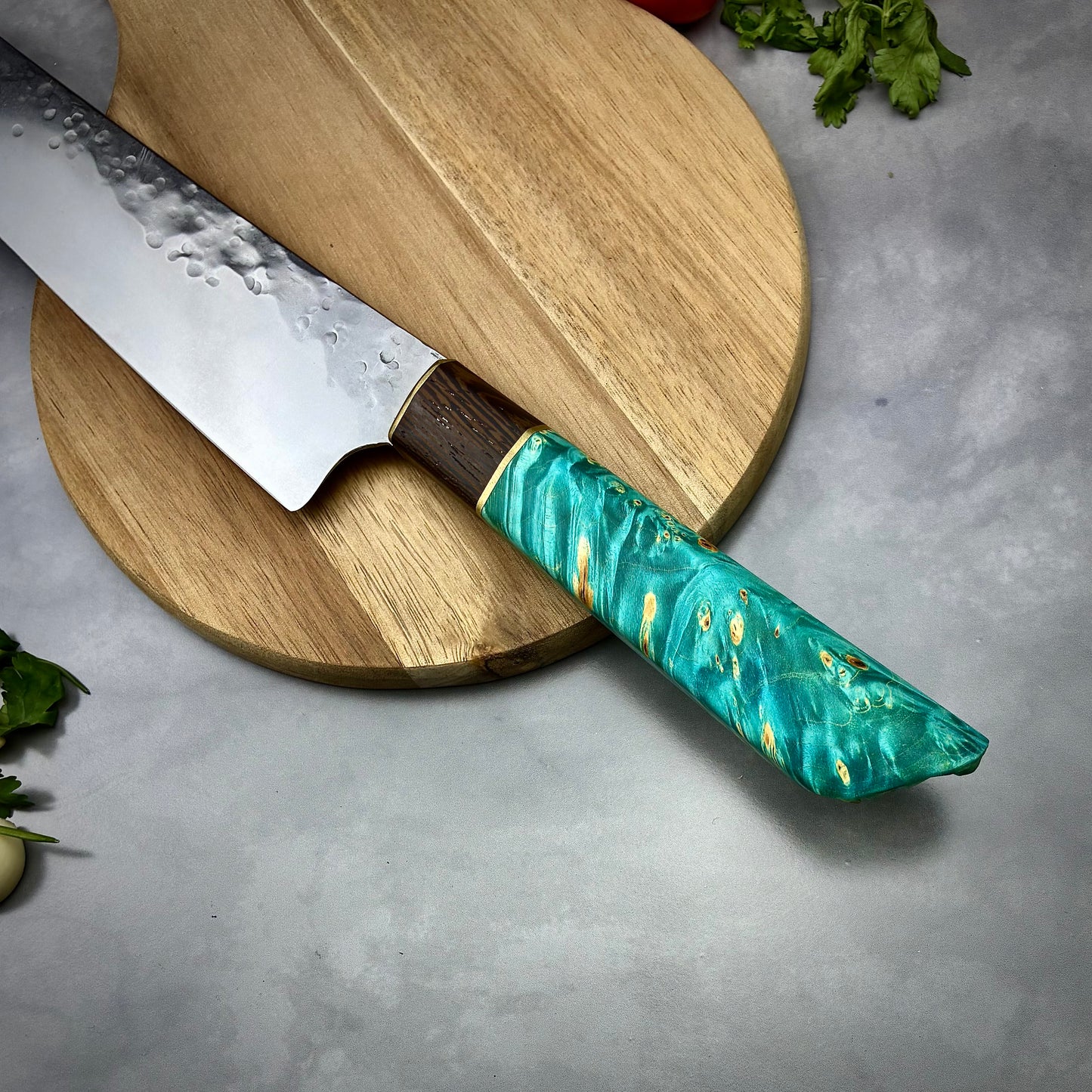 Japanese Kiritsuke - Live Edge Wa Handle - Forged AEB-L Stainless