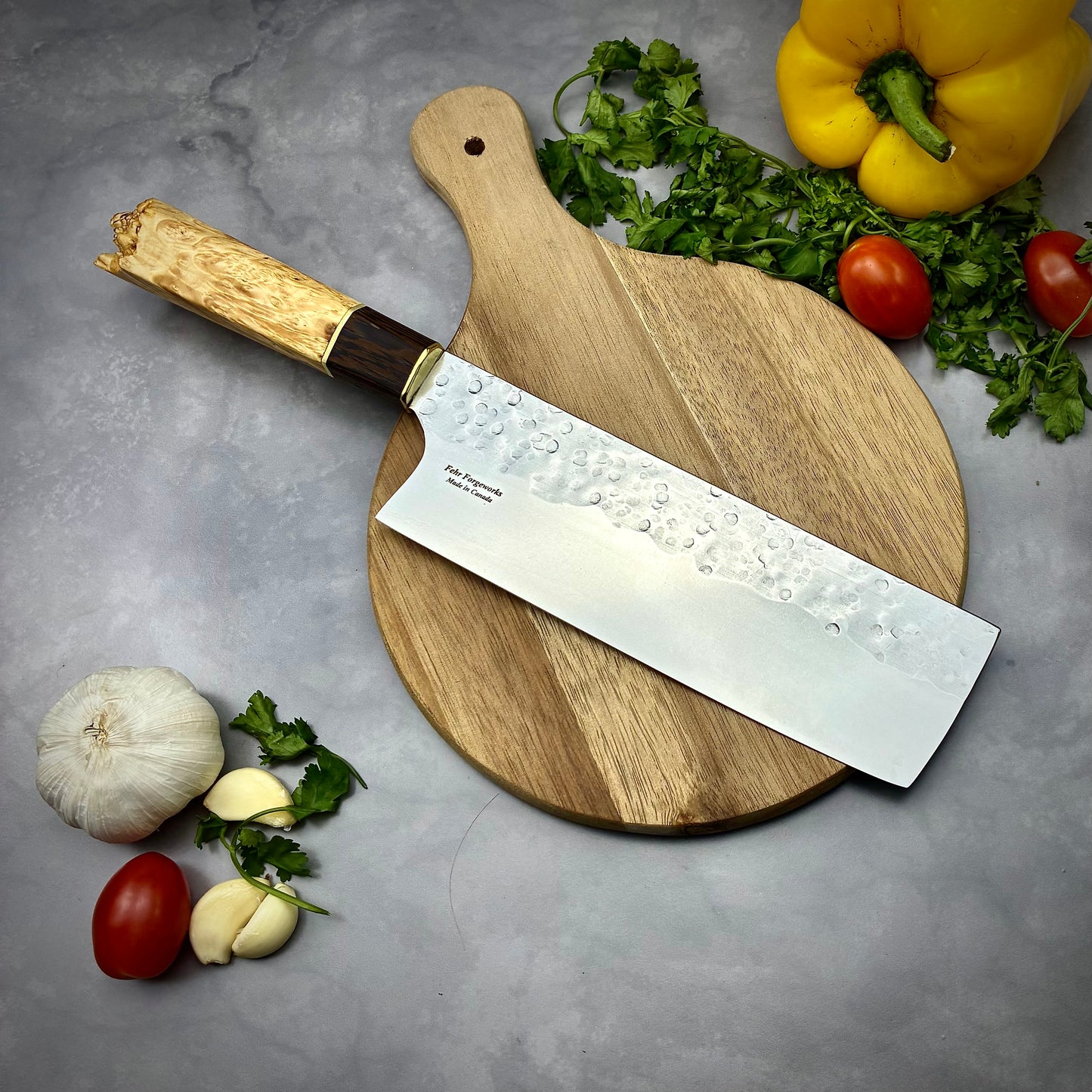 Japanese Nakiri - Live Edge Maple Handle - Forged AEB-L Stainless