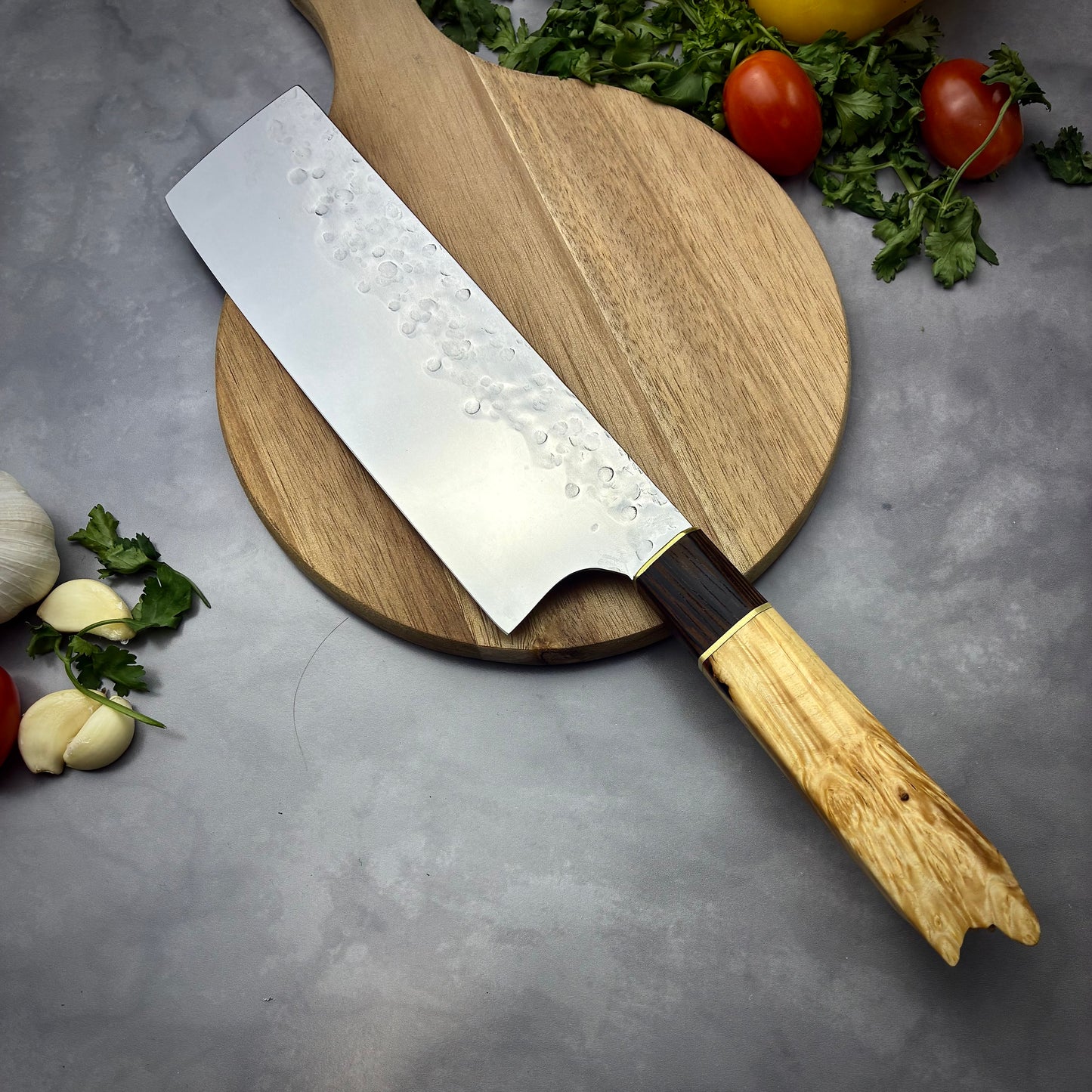 Japanese Nakiri - Live Edge Maple Handle - Forged AEB-L Stainless