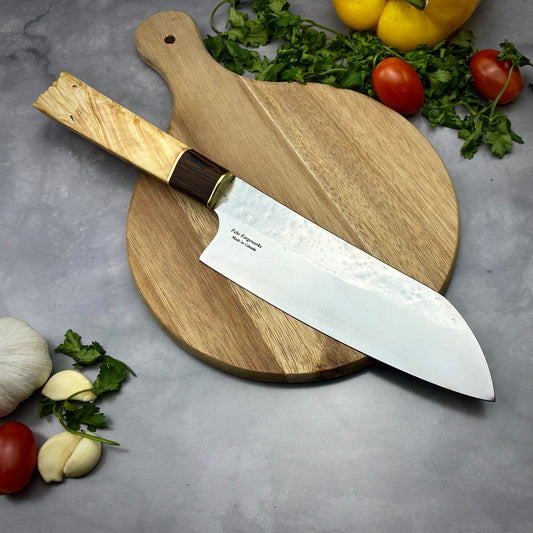 Japanese Santoku - Live Edge Maple Handle - Forged AEB-L Stainless