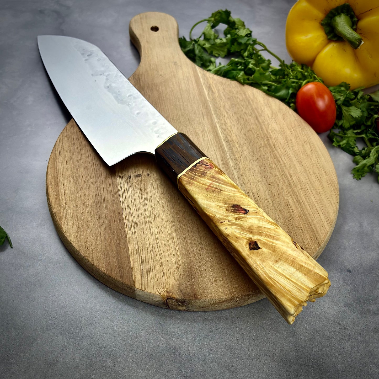 Japanese Santoku - Live Edge Maple Handle - Forged AEB-L Stainless
