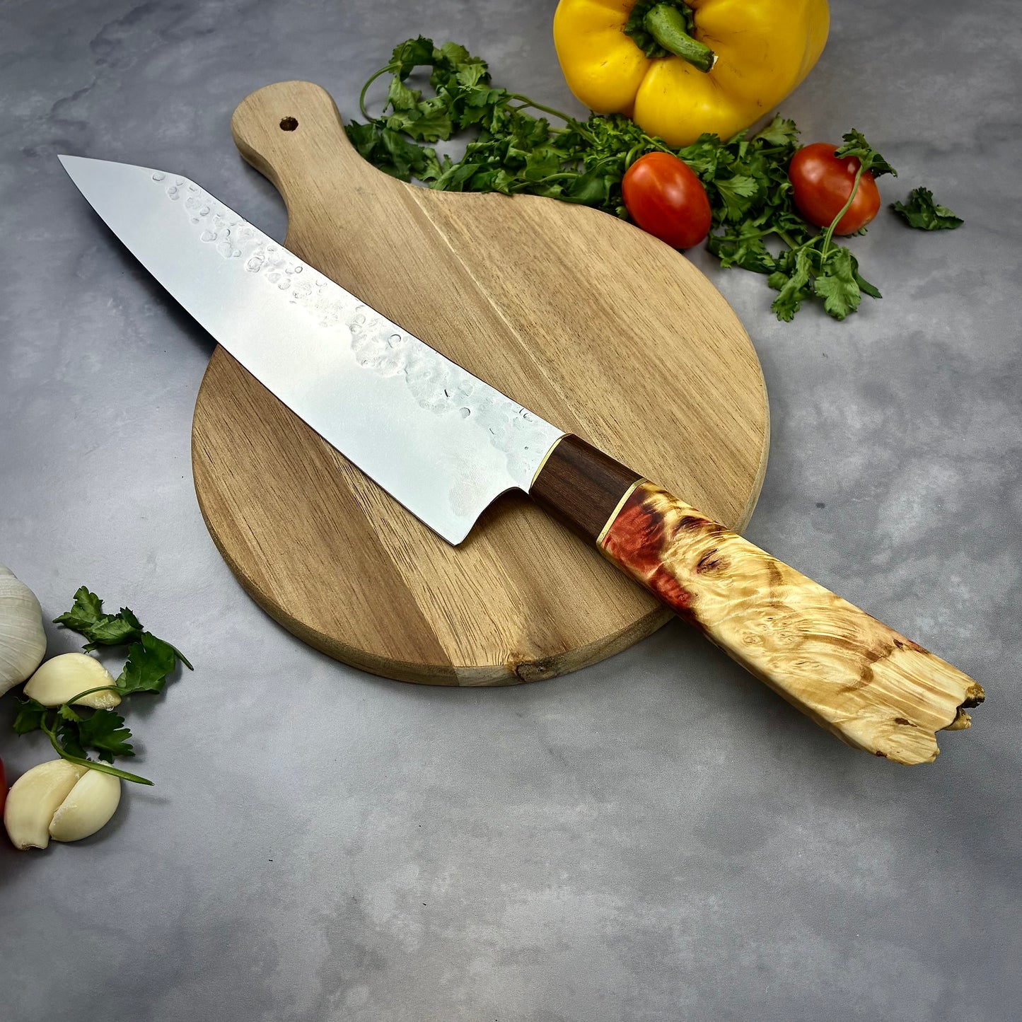 Japanese Kiritsuke - Live Edge Wa Handle - Forged AEB-L Stainless