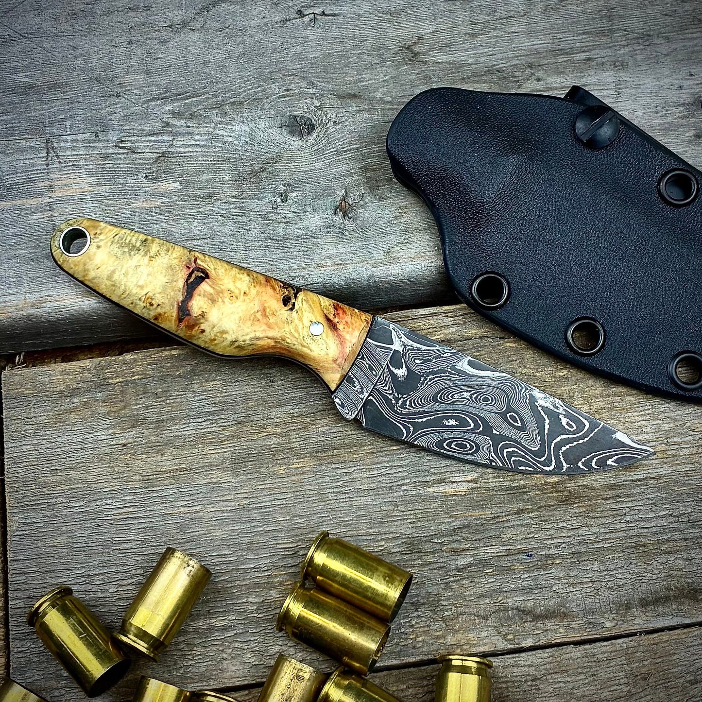 Damascus EDC Maple Burl Handle