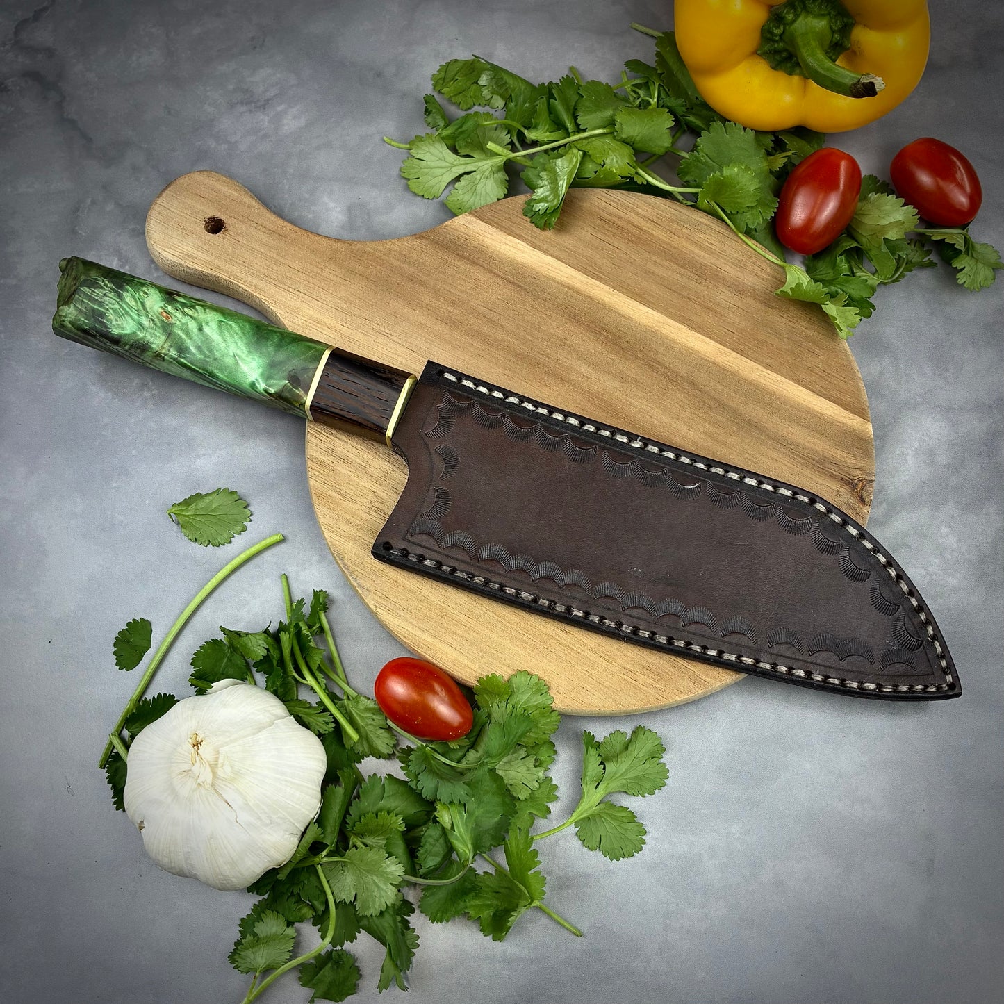 Japanese Santoku - Live Edge Maple Handle - Forged AEB-L Stainless