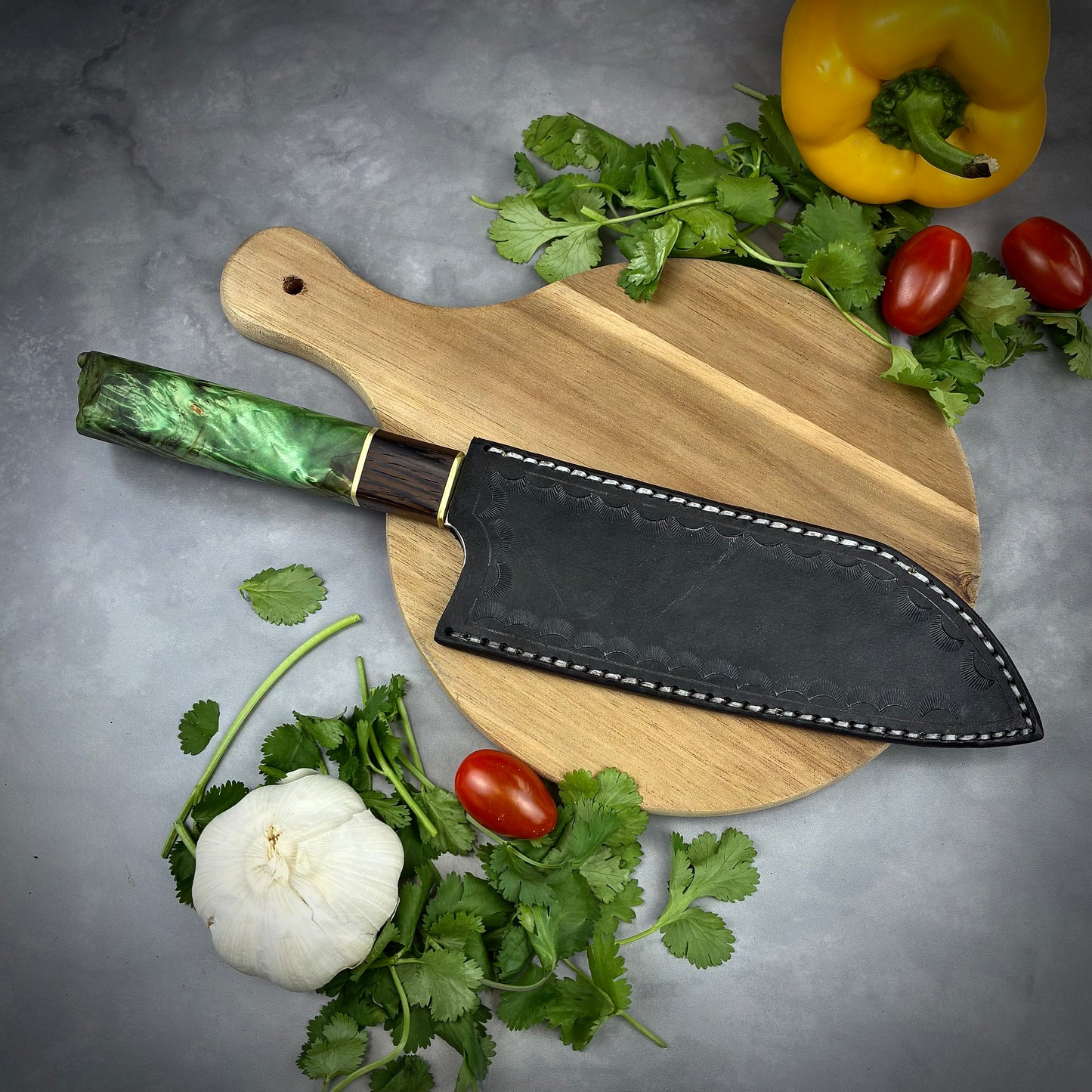 Japanese Santoku - Live Edge Maple Handle - Forged AEB-L Stainless