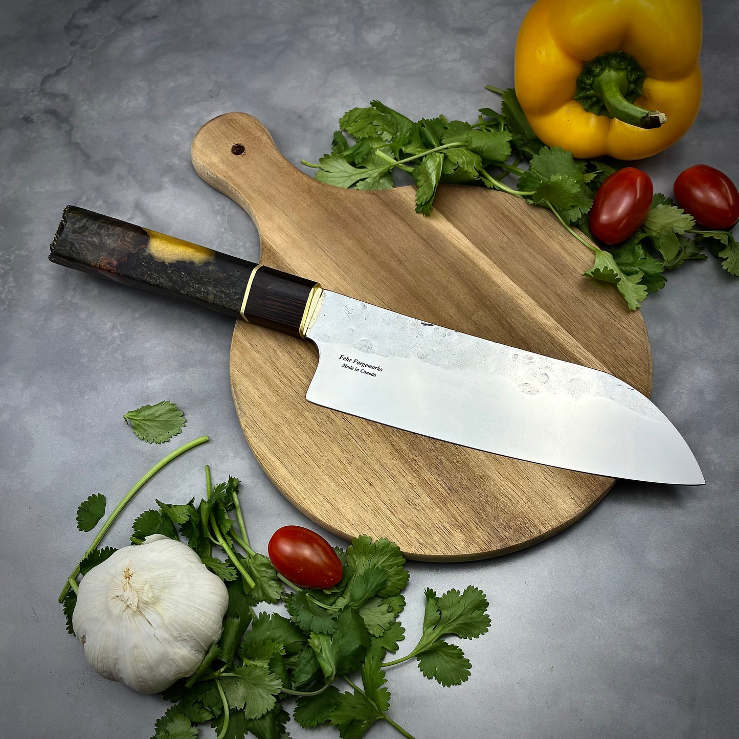 Japanese Santoku - Live Edge Maple Handle - Forged AEB-L Stainless