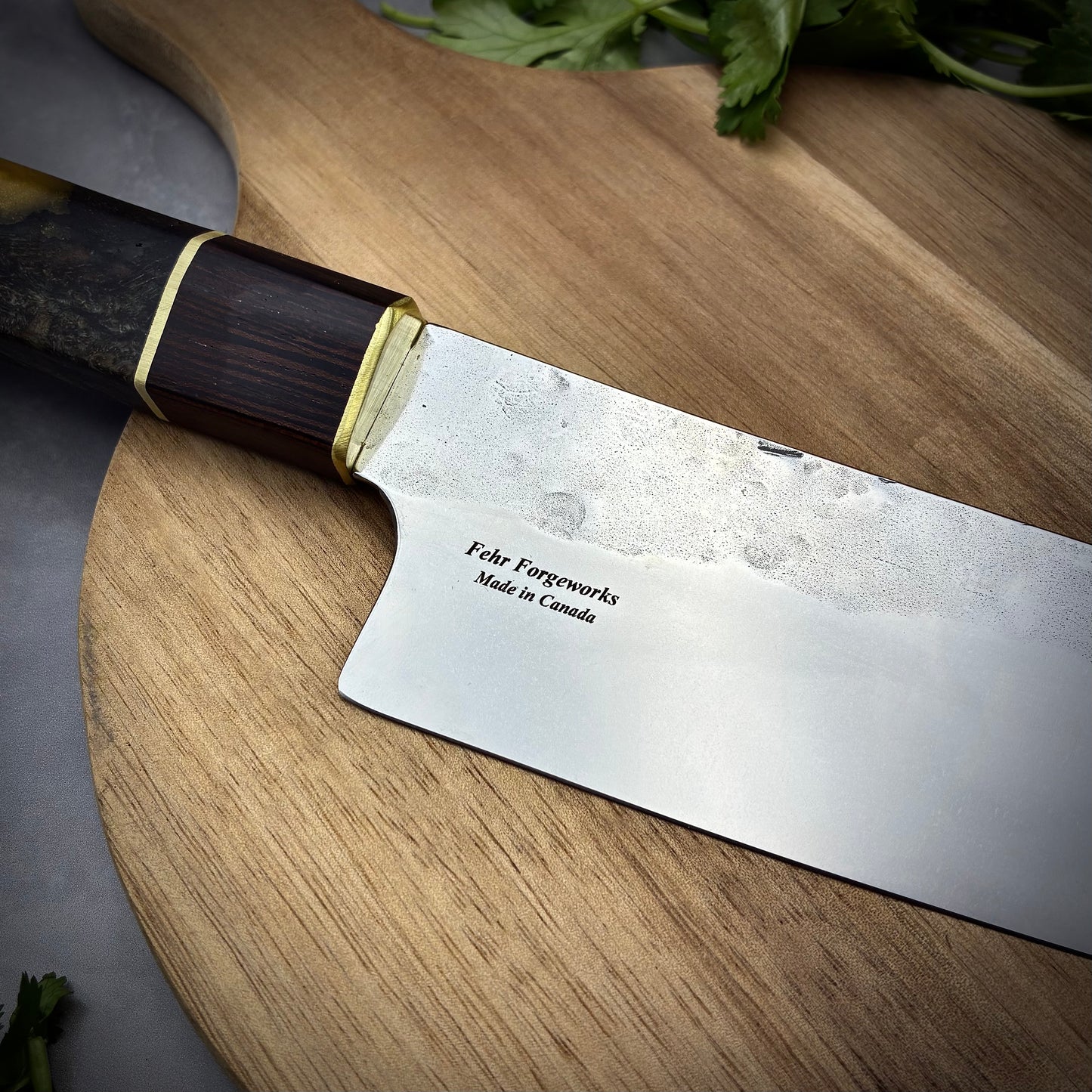 Japanese Santoku - Live Edge Maple Handle - Forged AEB-L Stainless
