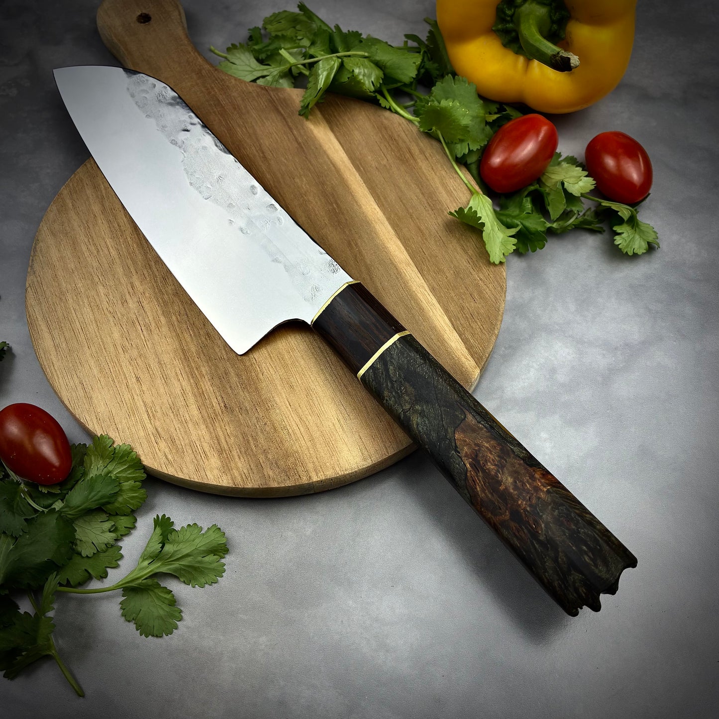 Japanese Santoku - Live Edge Maple Handle - Forged AEB-L Stainless