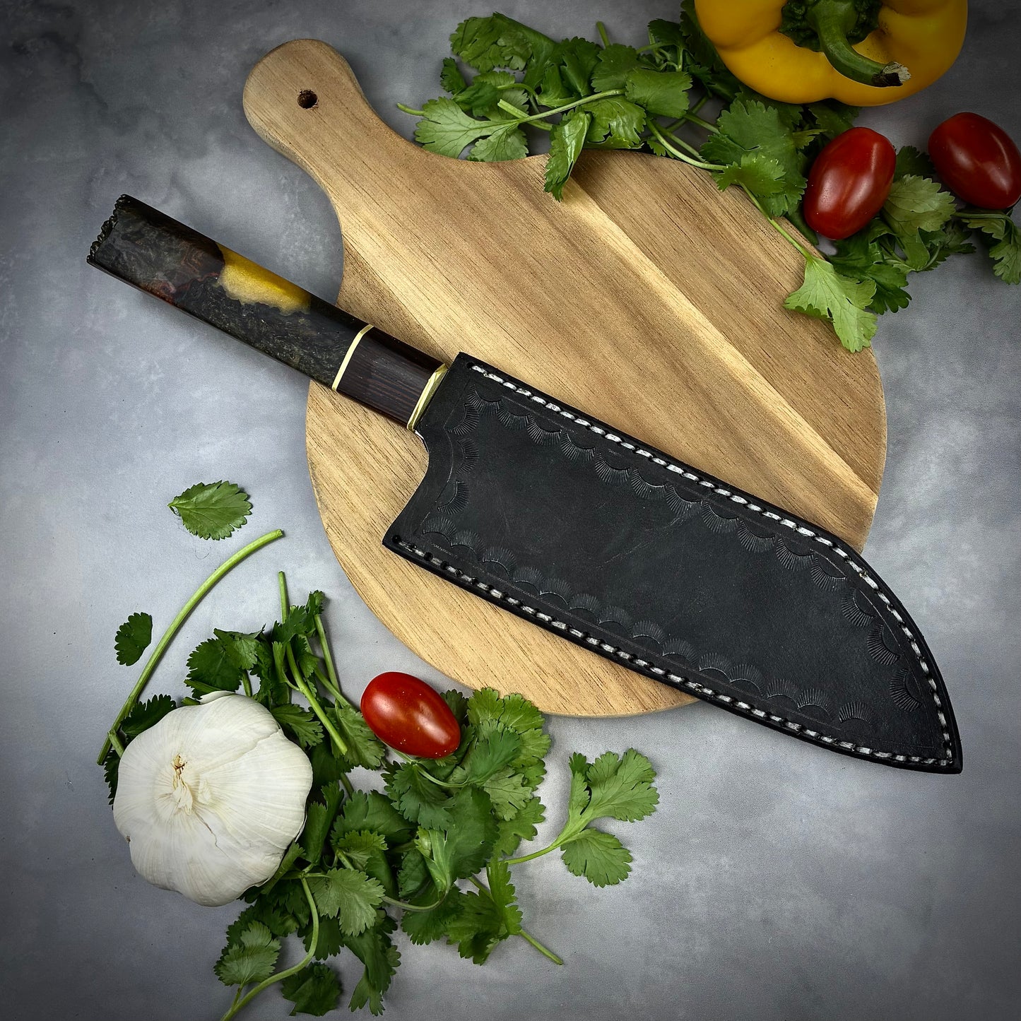 Japanese Santoku - Live Edge Maple Handle - Forged AEB-L Stainless