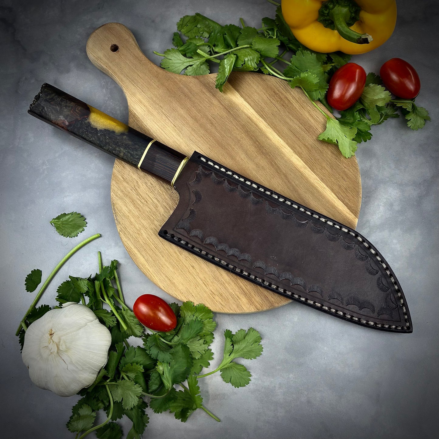 Japanese Santoku - Live Edge Maple Handle - Forged AEB-L Stainless