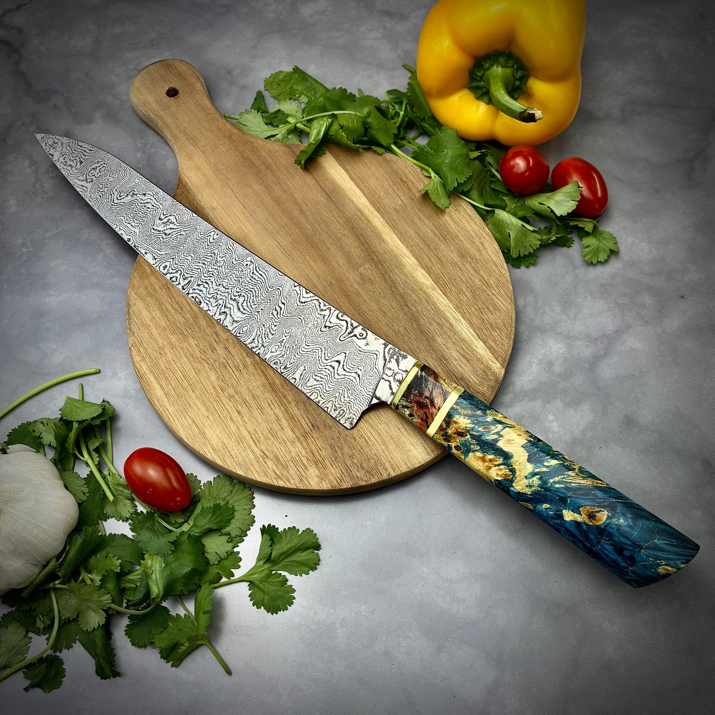 Damascus Japanese Gyuto - Maple Burl Handle