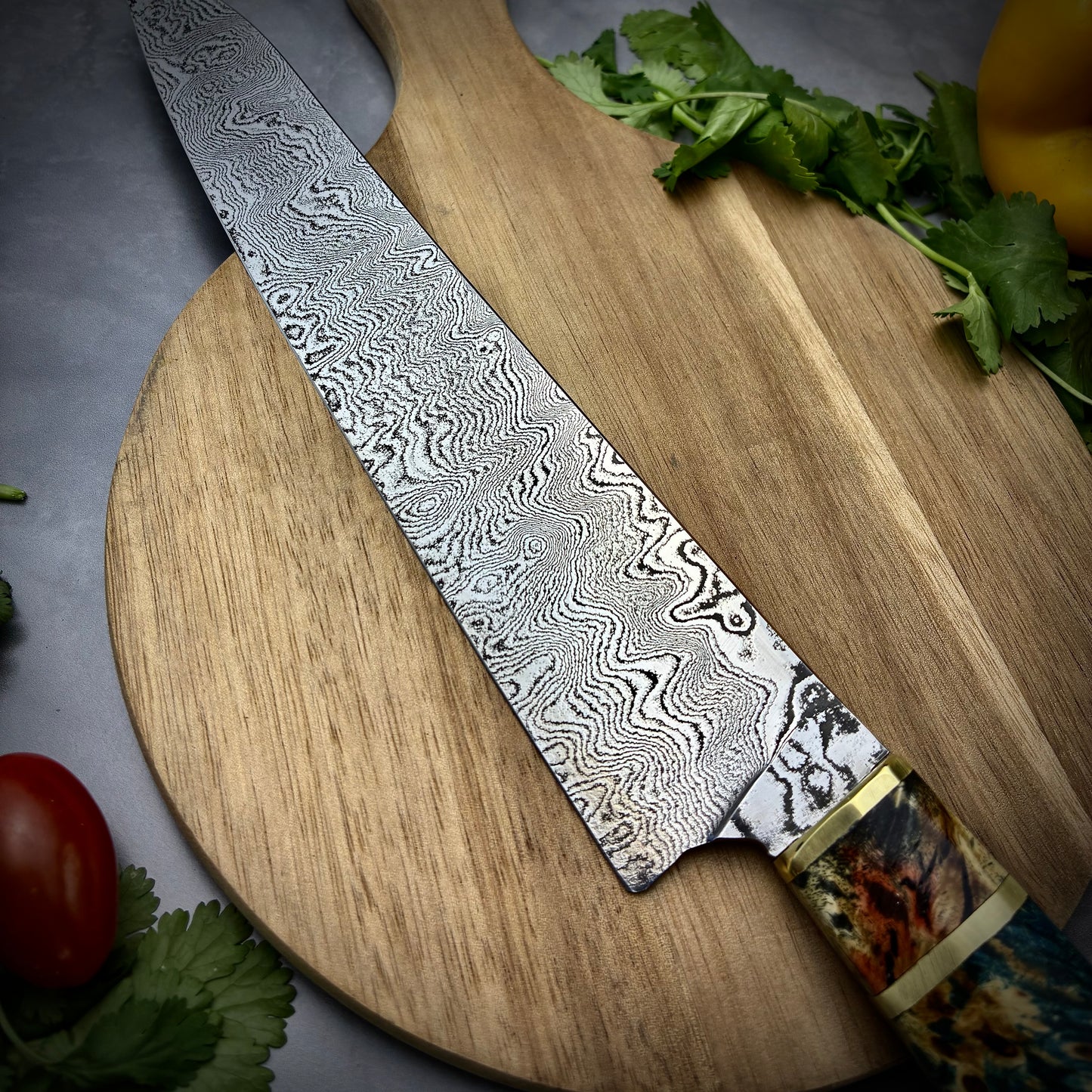 Damascus Japanese Gyuto - Maple Burl Handle