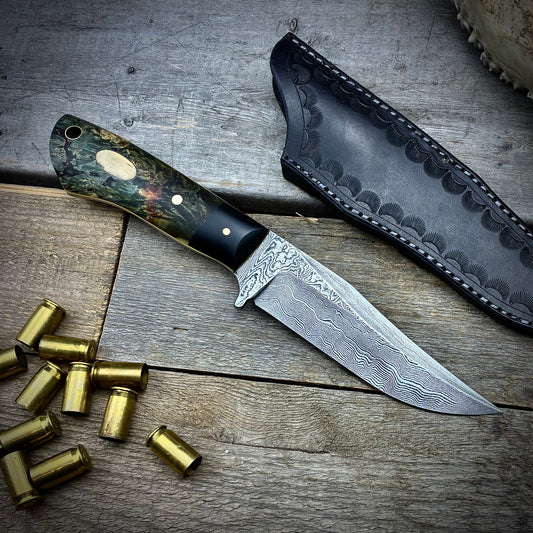 Damascus Hunter with Maple Burl and Mammoth Tusk Handle